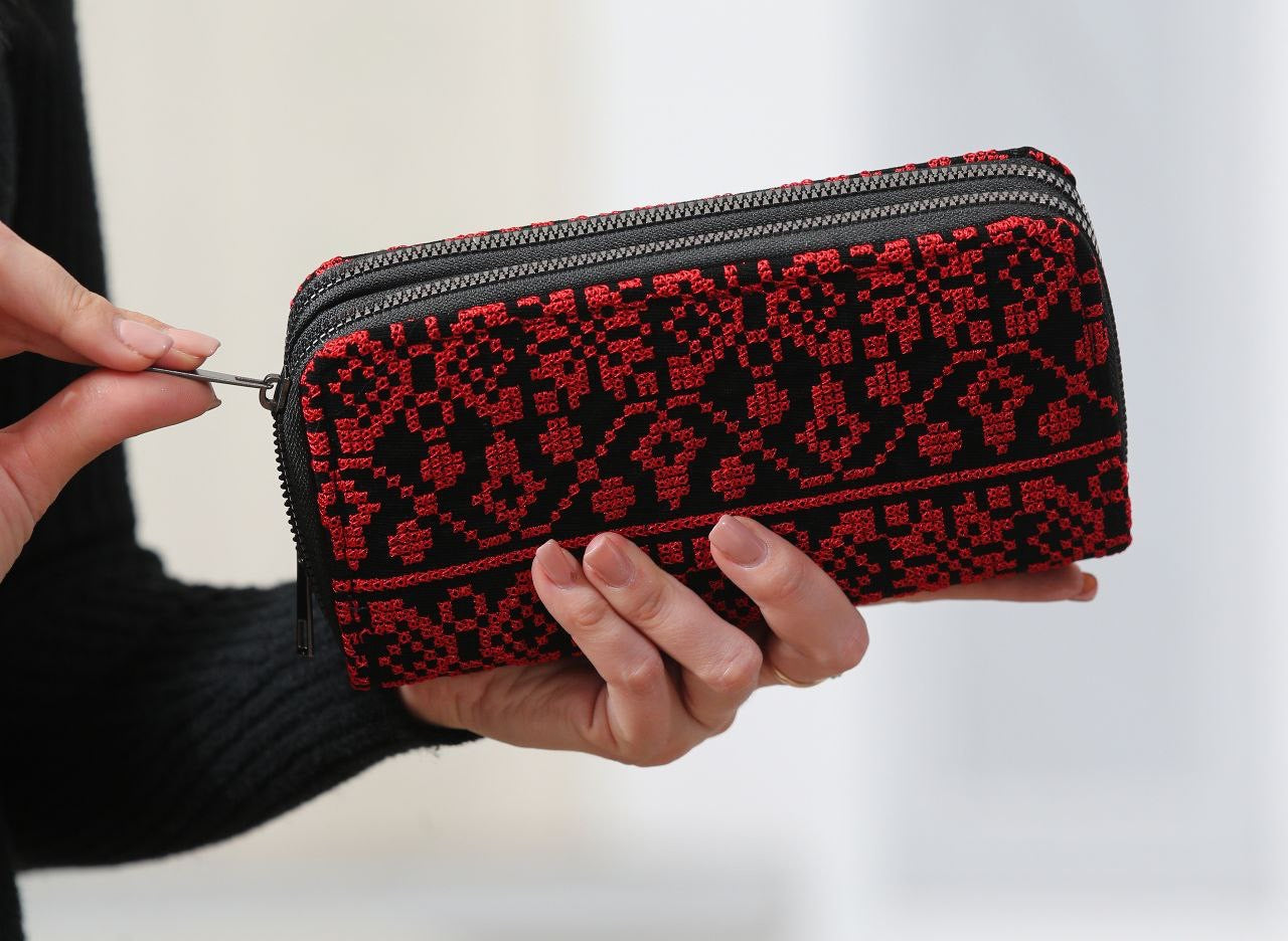 Stylish 2 Zipper Large Embroidered Wallet - Elegant & Functional Design