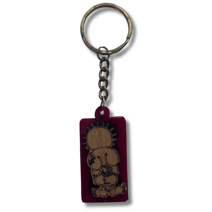 High-Quality Red Wood Keychain with Detained Person Design