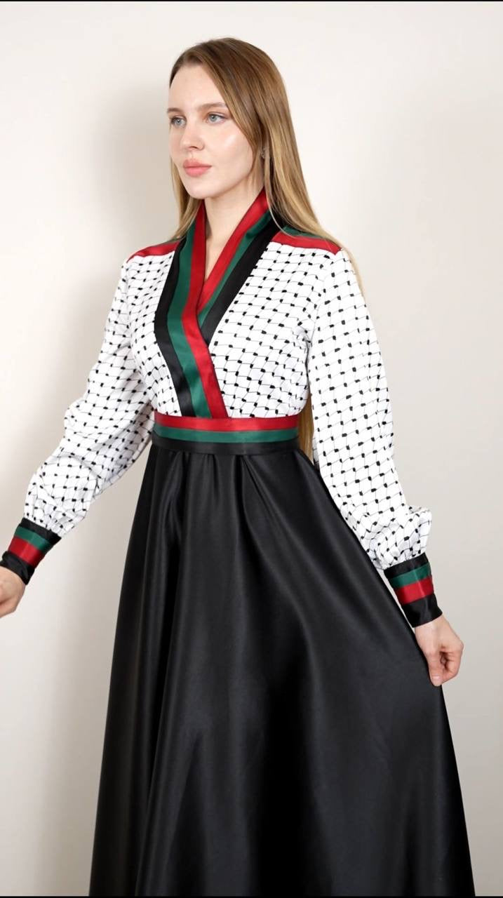 Kuffiyeh Satin Dress: Elegance Meets Tradition