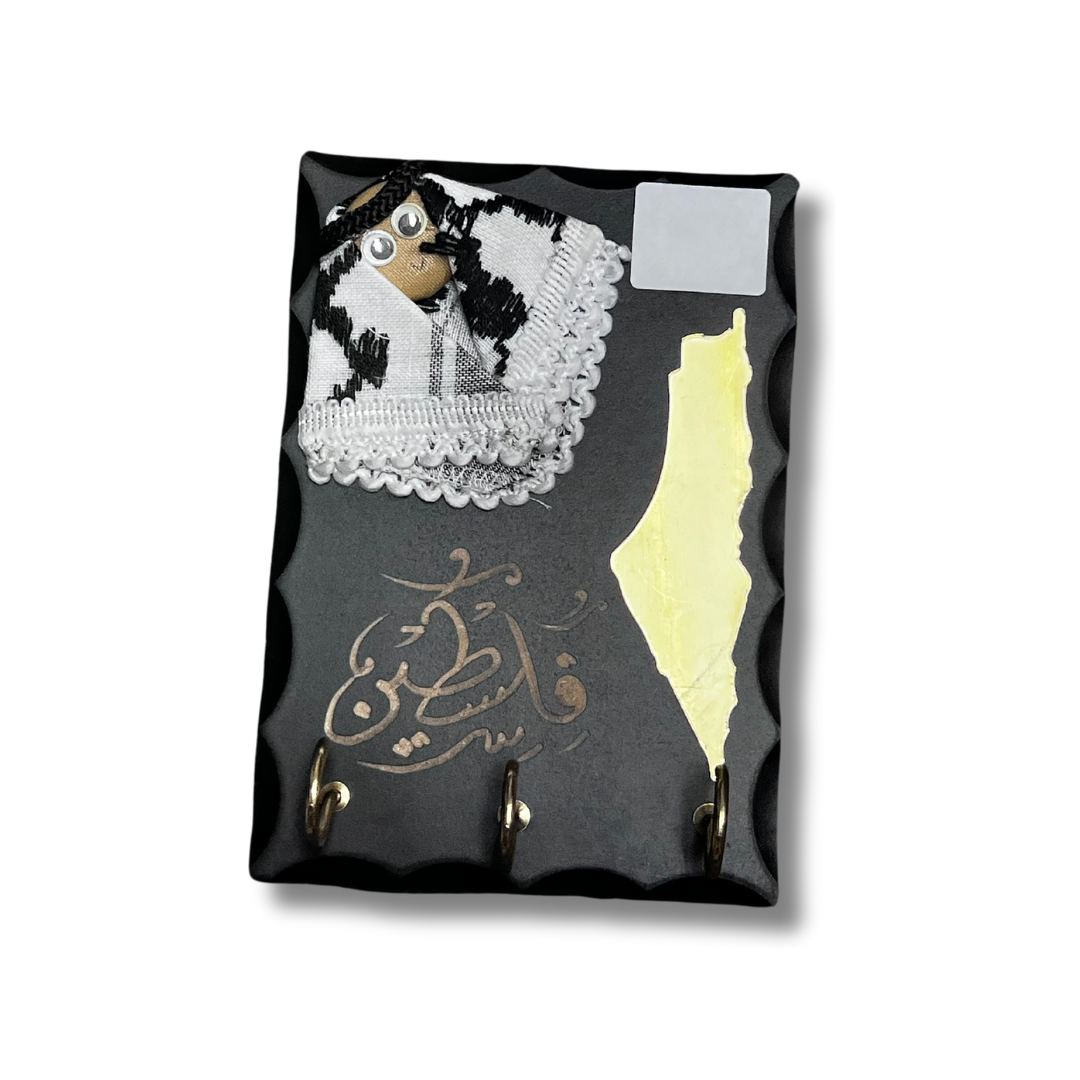 Palestine Home Decor with Gold Map and Kuffiyeh Design