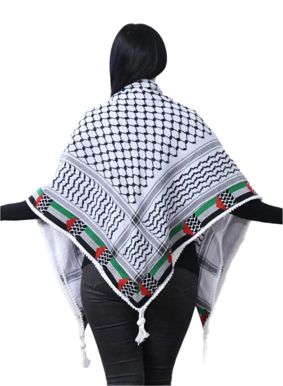 Embroidered Kuffiyeh with Flag: Cultural Pride and Timeless Elegance