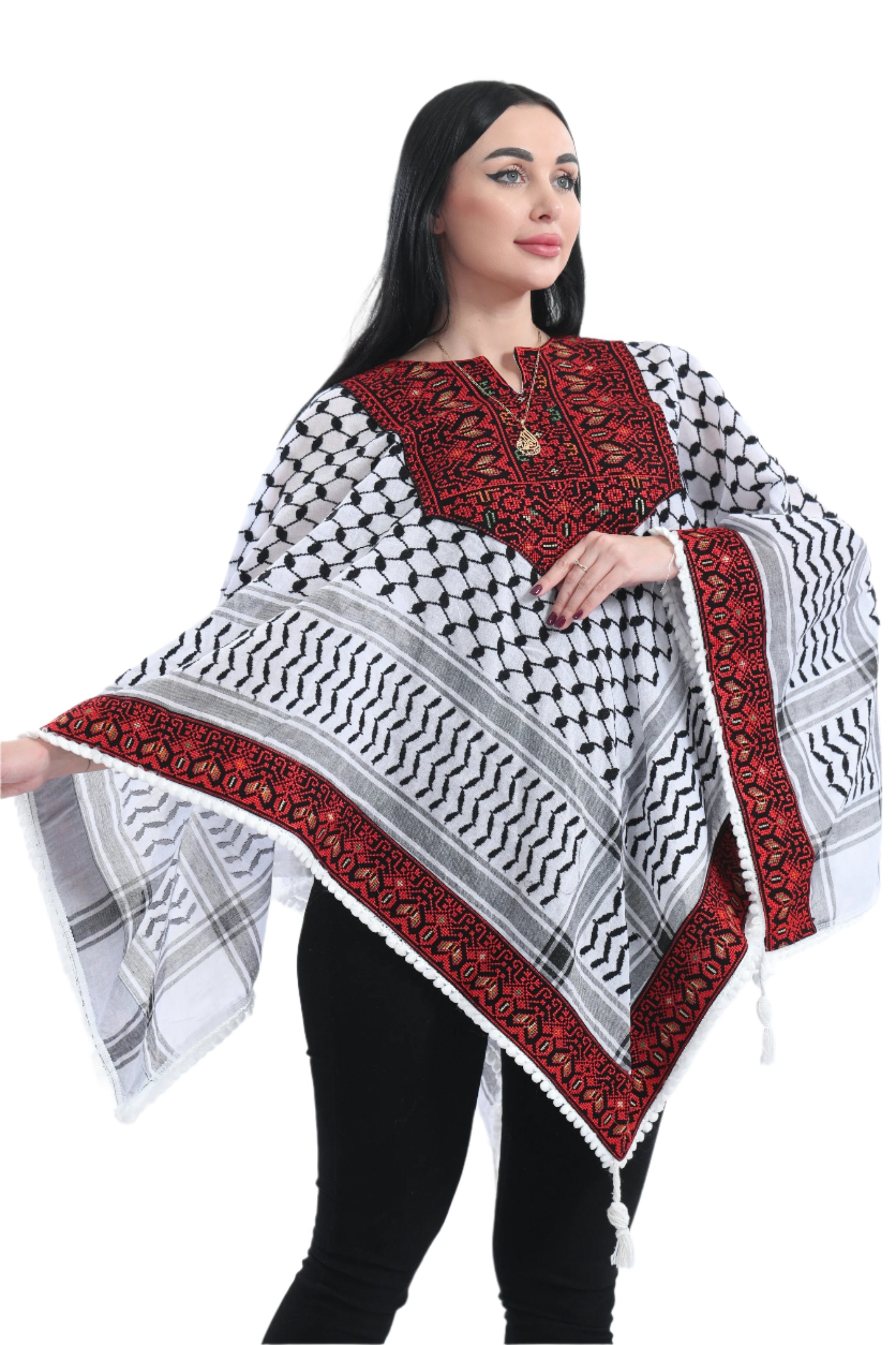 Embroidered Original Kuffiyeh Poncho - Women's Cultural Heritage Fashion