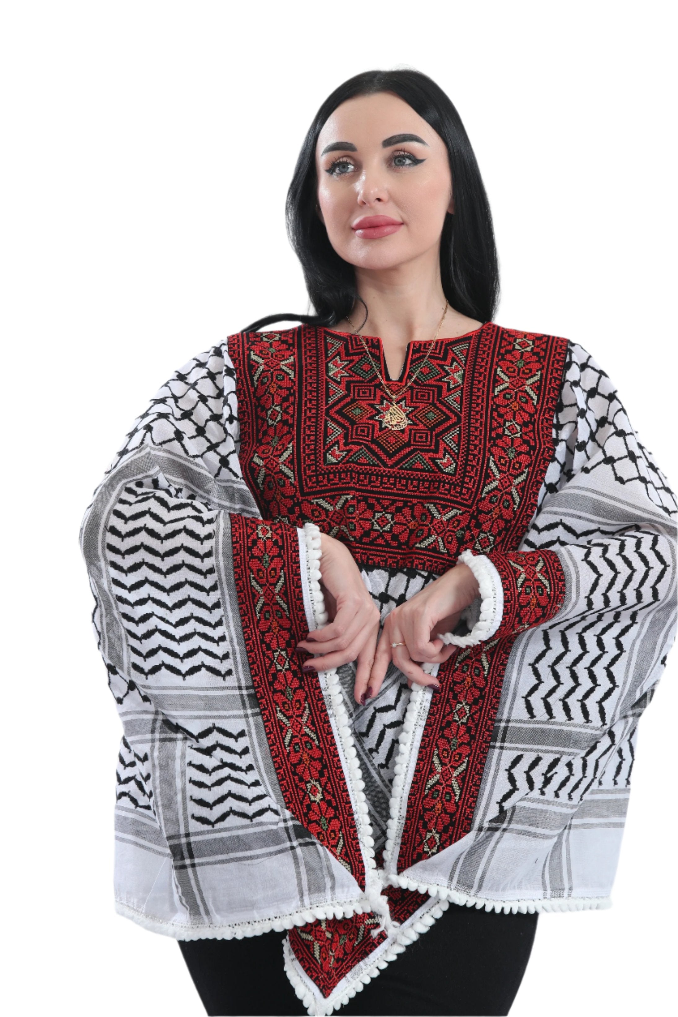 Heritage Embroidered Original Kuffiyeh Poncho - Women's Cultural Fashion