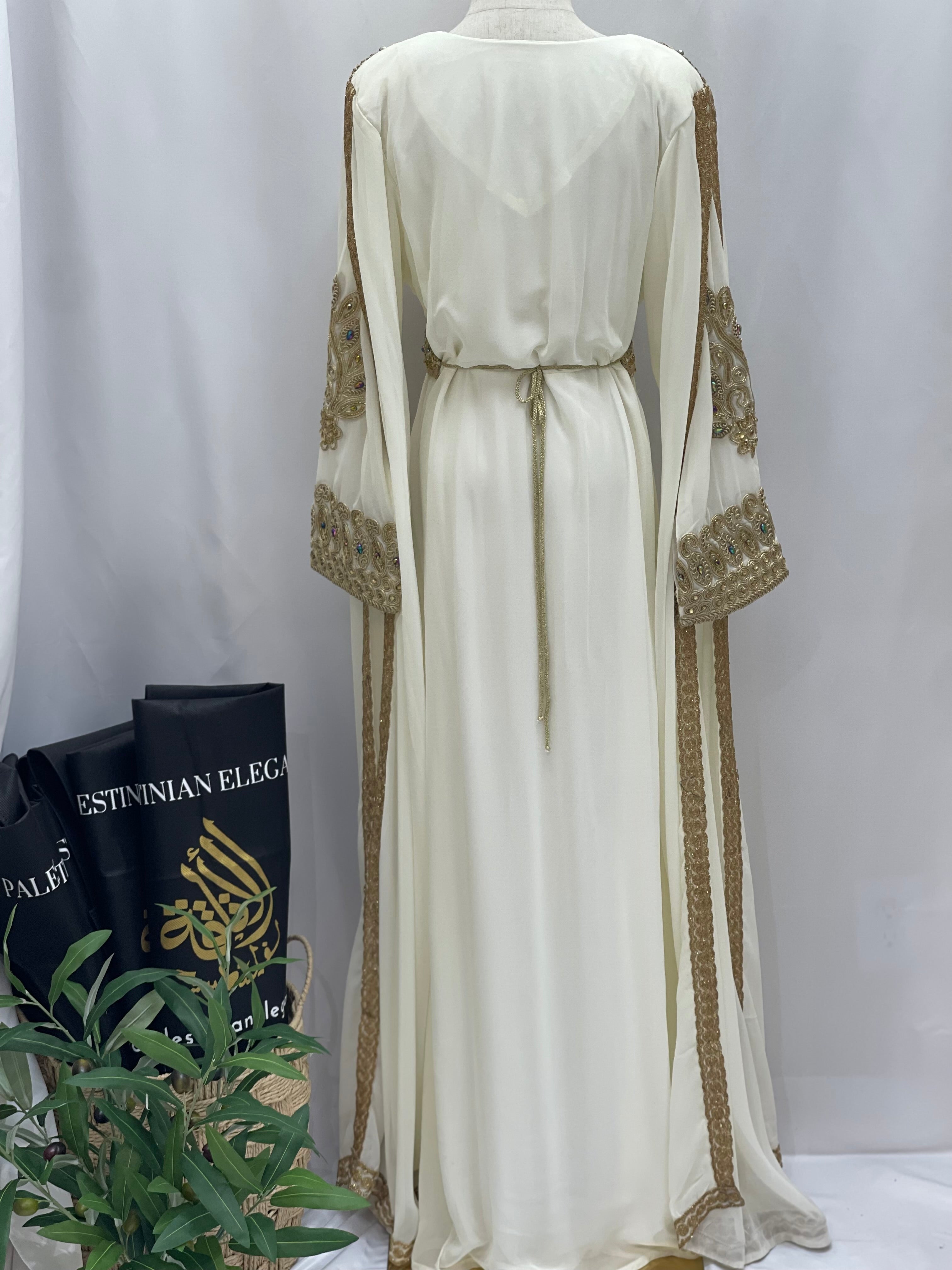 Ivory Gold Kaftan: Elegance and Opulence in Luxurious Fabric