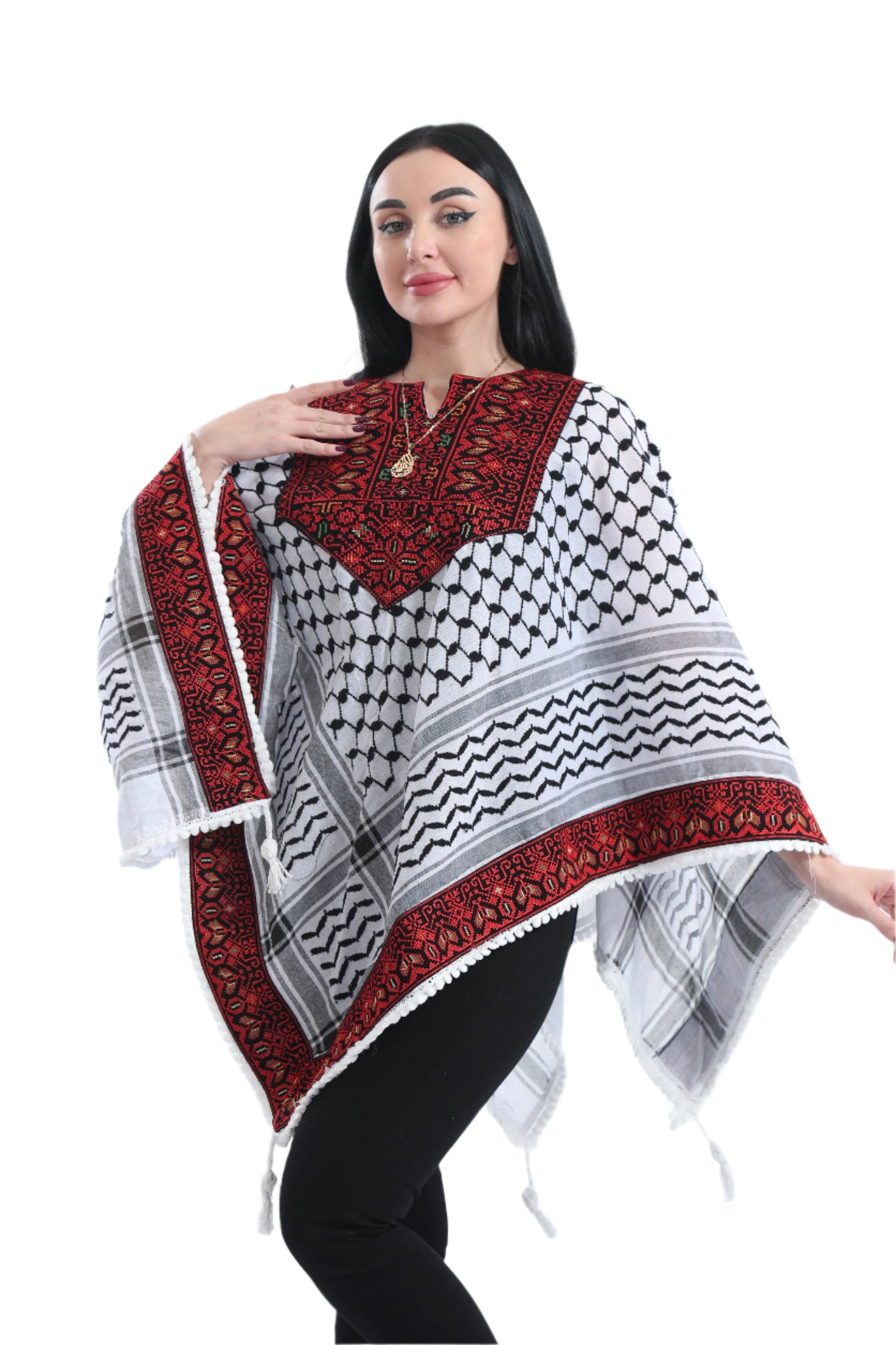 Embroidered Original Kuffiyeh Poncho - Women's Cultural Heritage Fashion