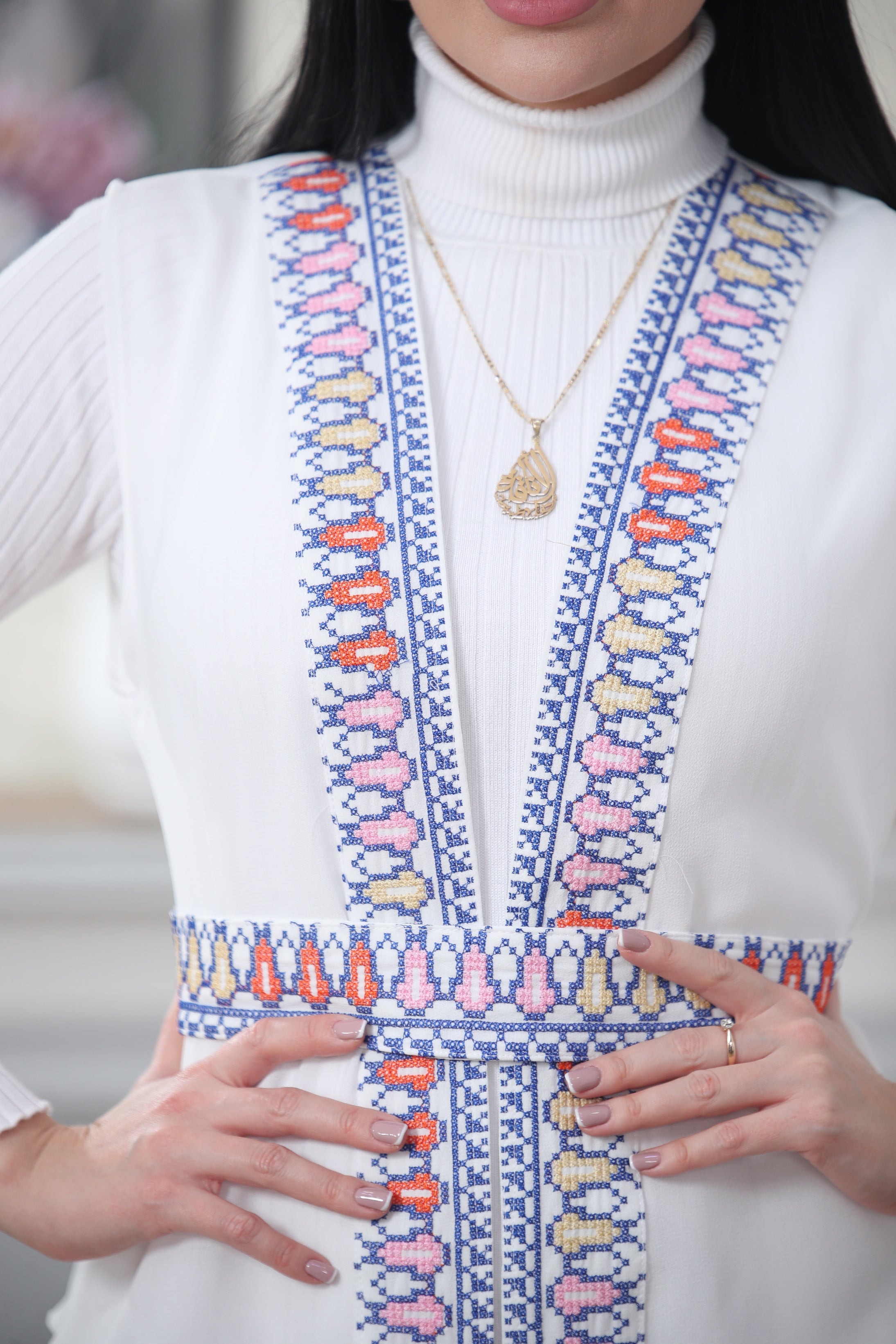 White Chiffon Vest  Colorful Embroidered