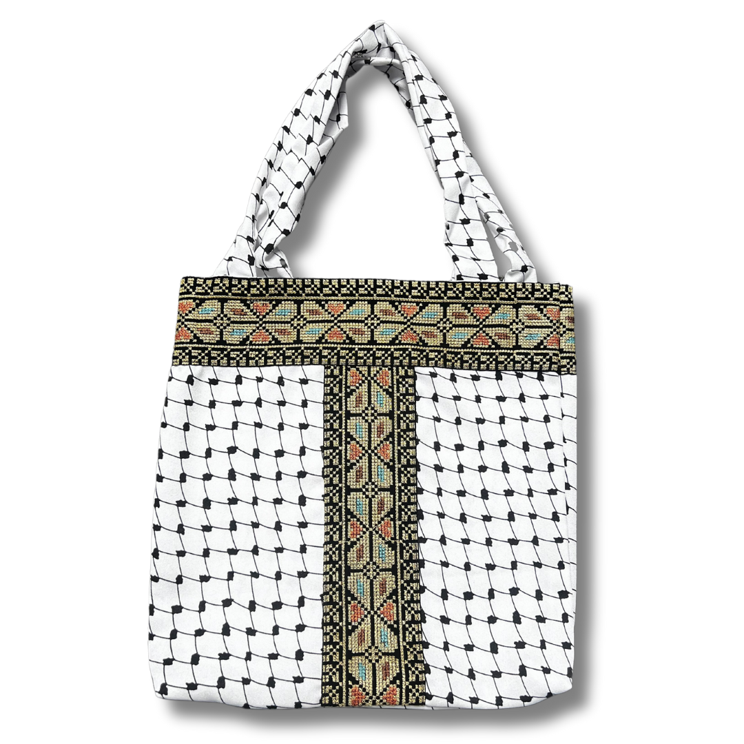 High-Quality Handmade Tatreez Tote Bags with Kufiyah Design: Durable and Spacious