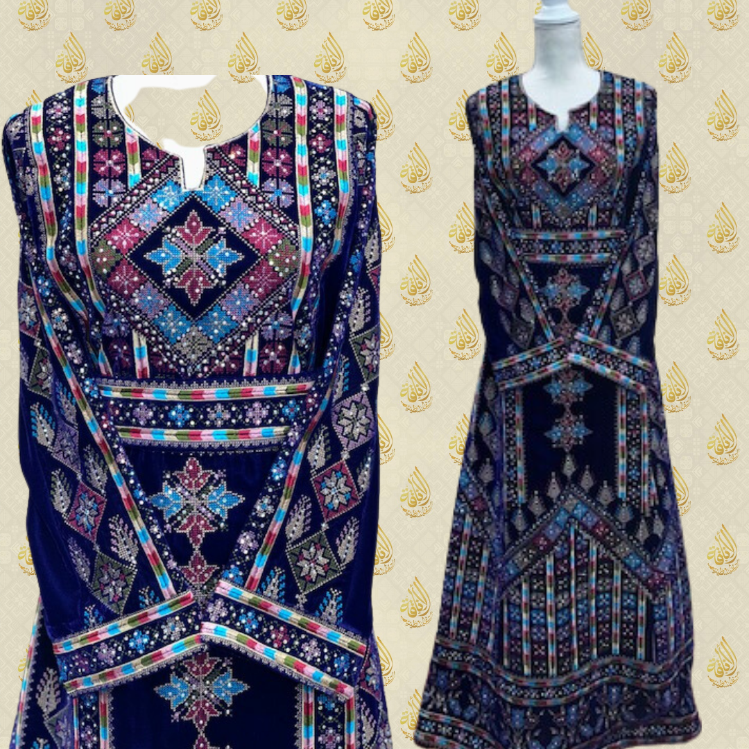 High Quality Velvet Palestinian Embroidered Thoub with Manjal: Luxury and Cultural Elegance