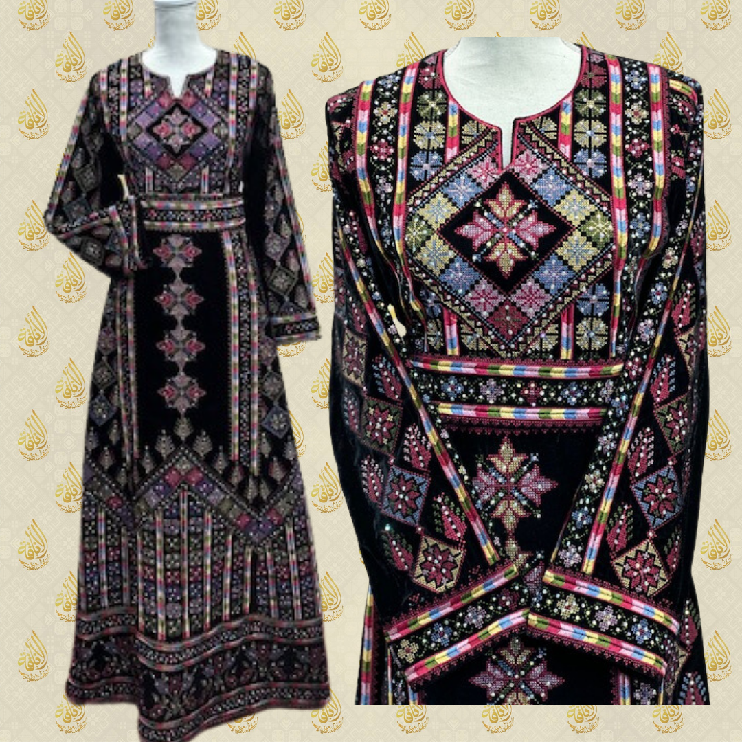 High Quality Velvet Palestinian Embroidered Thoub with Manjal: Luxury and Cultural Elegance