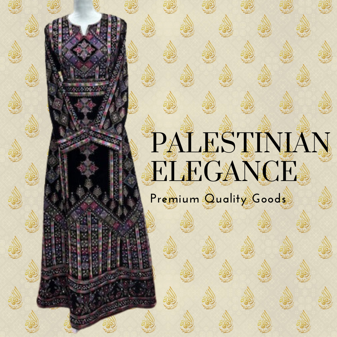 High Quality Velvet Palestinian Embroidered Thoub with Manjal