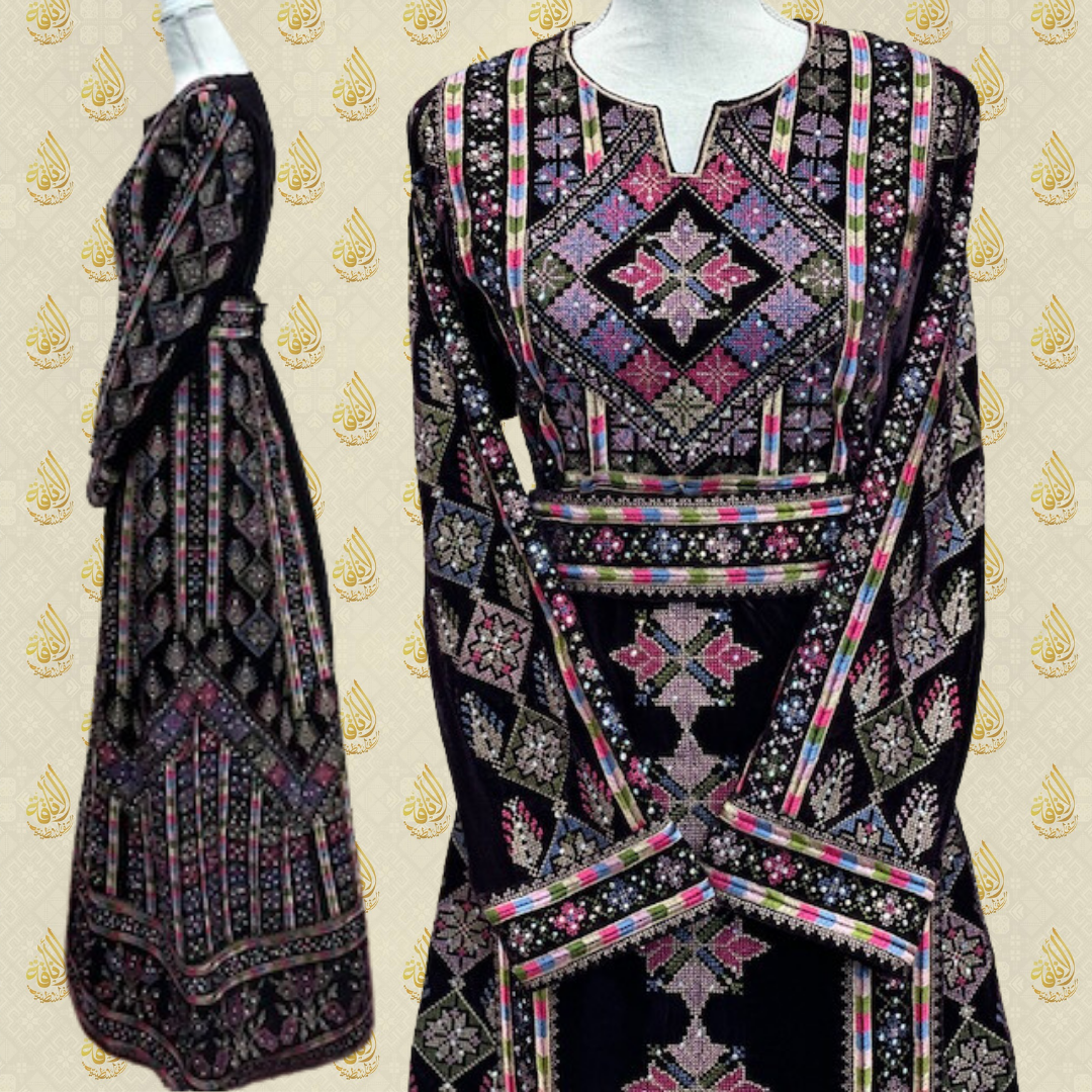 High Quality Velvet Palestinian Embroidered Thoub with Manjal: Luxury and Cultural Elegance