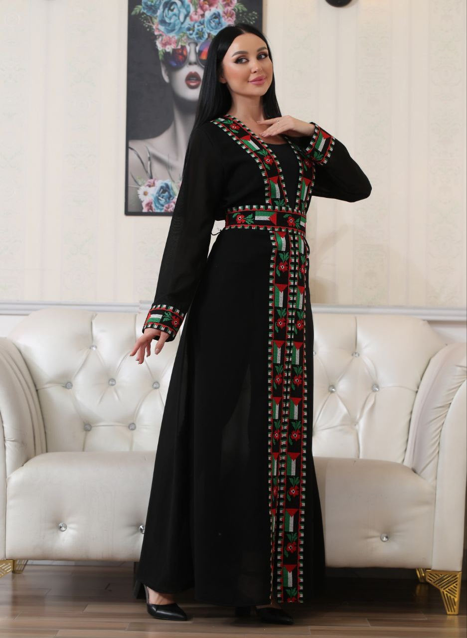 Chiffon Cardigan with Embroidered Palestinian Flag – Cultural Statement Piece