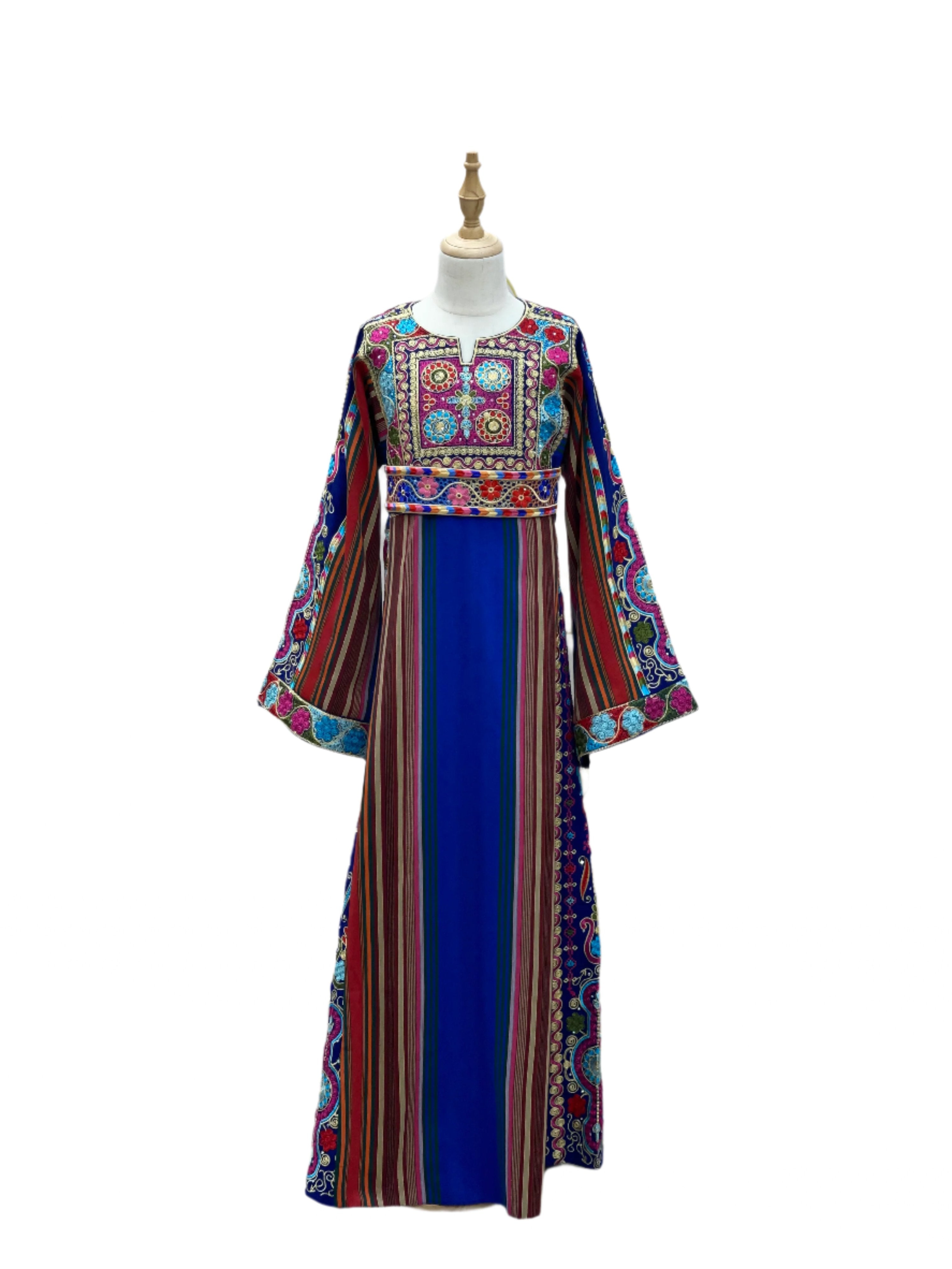 Kids Royal Blue Majdalwi Embroidered Thoub - Traditional Elegance for Formal Occasions