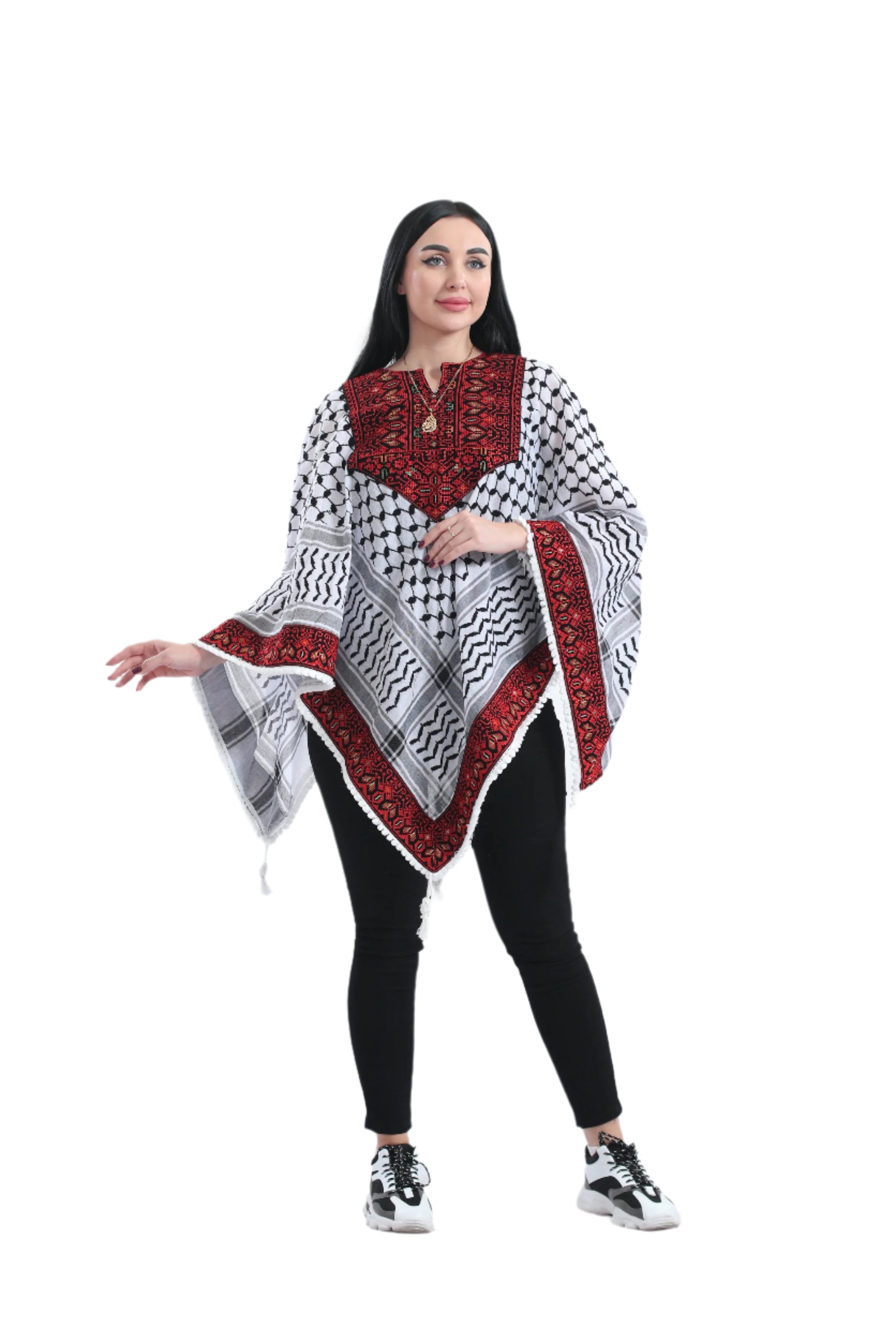 Embroidered Original Kuffiyeh Poncho - Women's Cultural Heritage Fashion