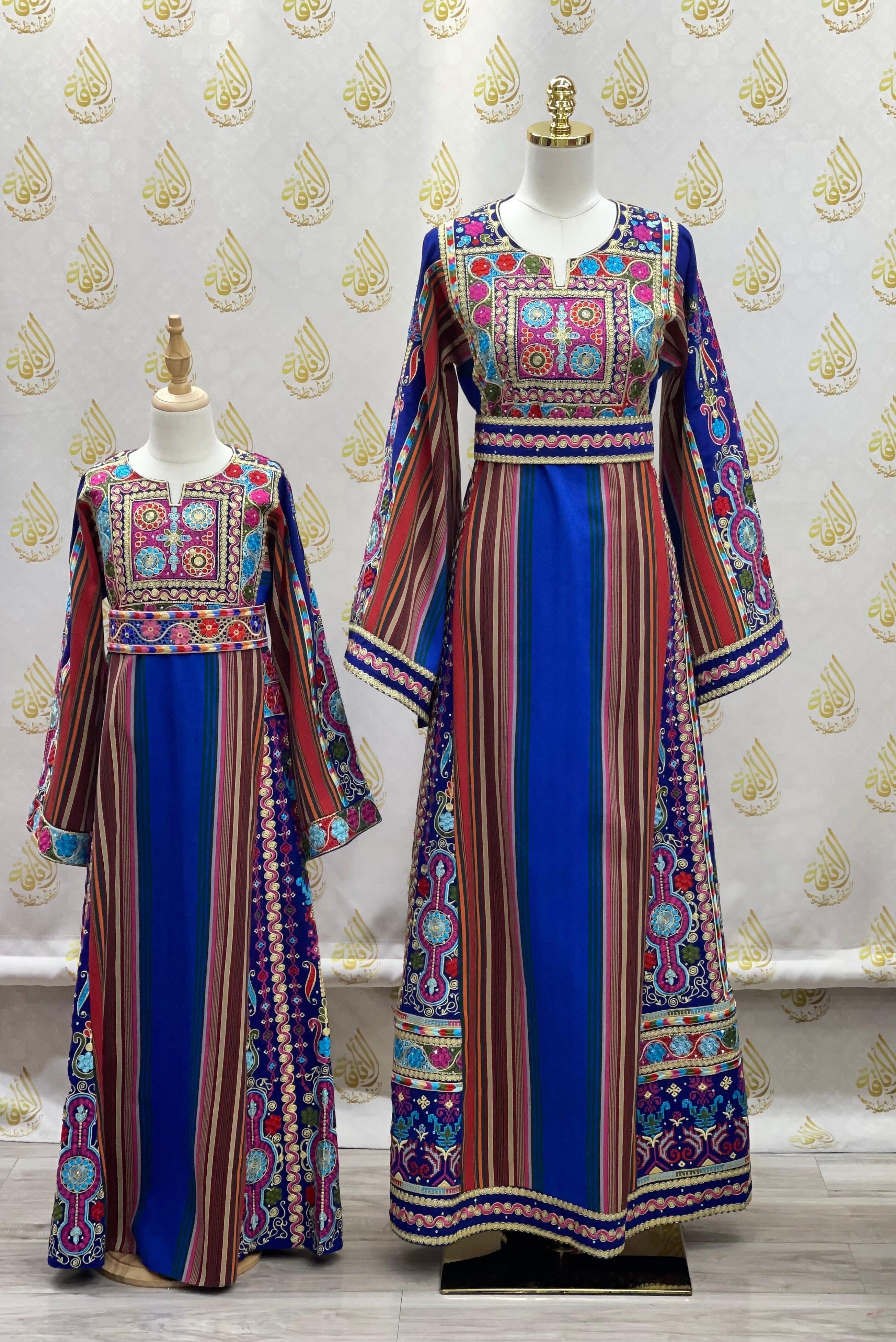 Kids Royal Blue Majdalwi Embroidered Thoub - Traditional Elegance for Formal Occasions