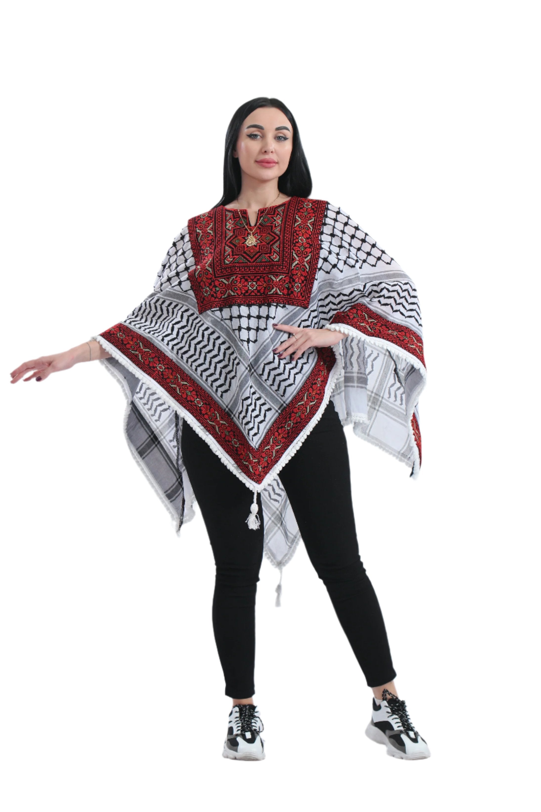 Heritage Embroidered Original Kuffiyeh Poncho - Women's Cultural Fashion