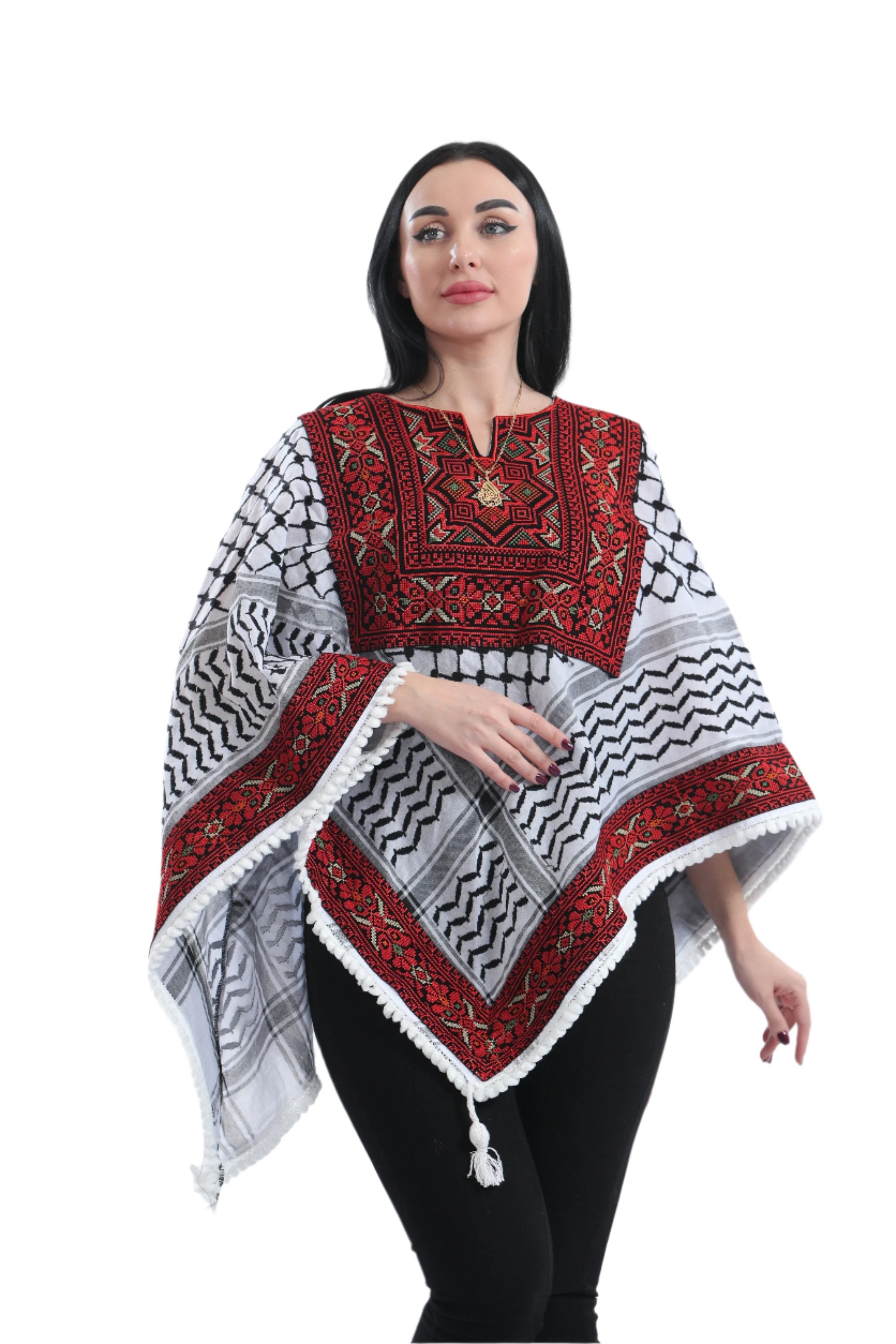 Heritage Embroidered Original Kuffiyeh Poncho - Women's Cultural Fashion