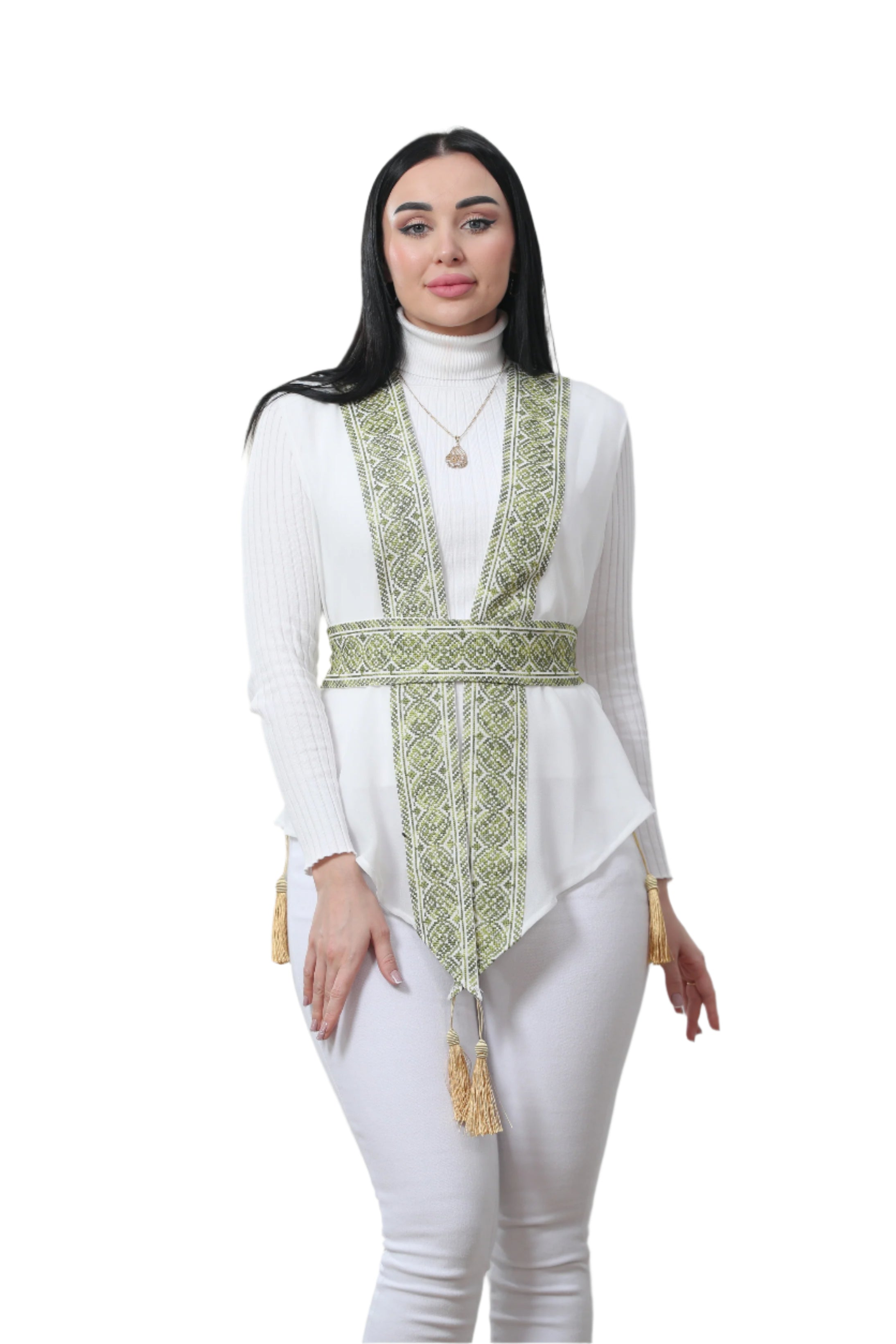 White Chiffon Vest  Colorful Embroidered