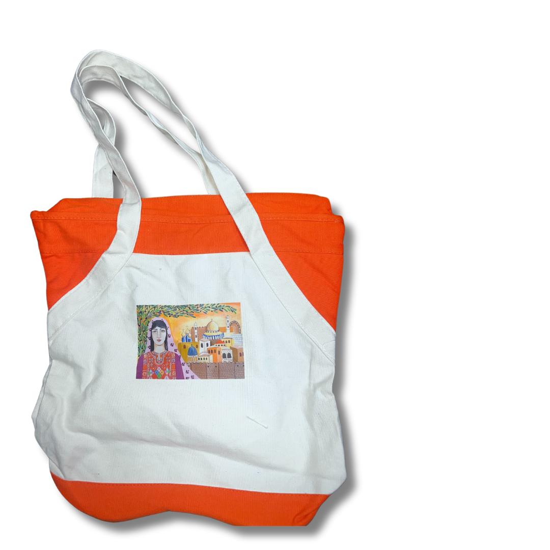 Handmade Orange Handheld Tote Bag with Palestinian Design – Bold Men's Accessory