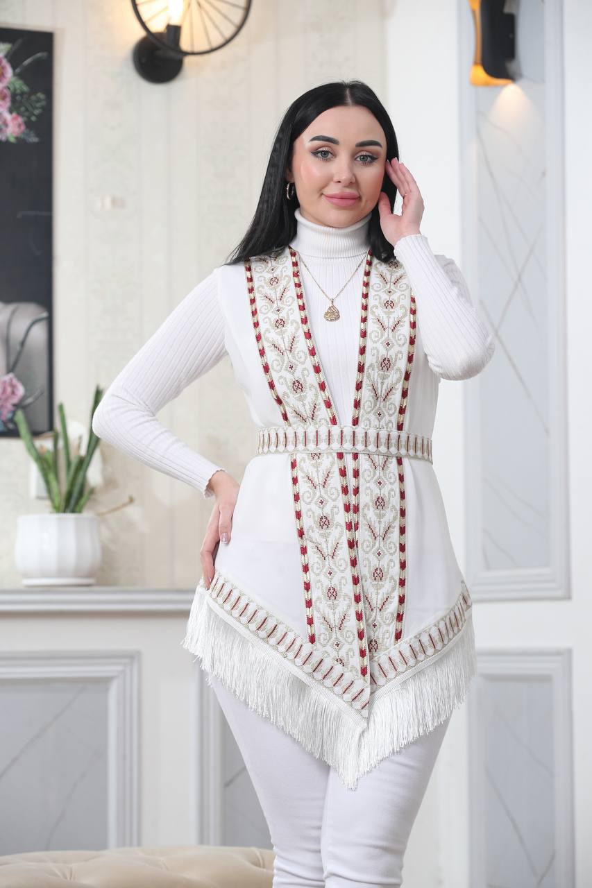 Embroidered Chiffon Vest With Tassels