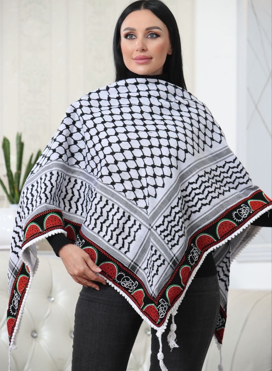 Hanzala & Watermelon Embroidered Kuffiyeh: Elegance and Cultural Charm