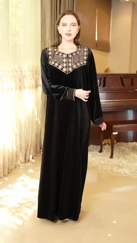 Embroidered Velvet Abaya - Women's Luxurious and Elegant Fashion