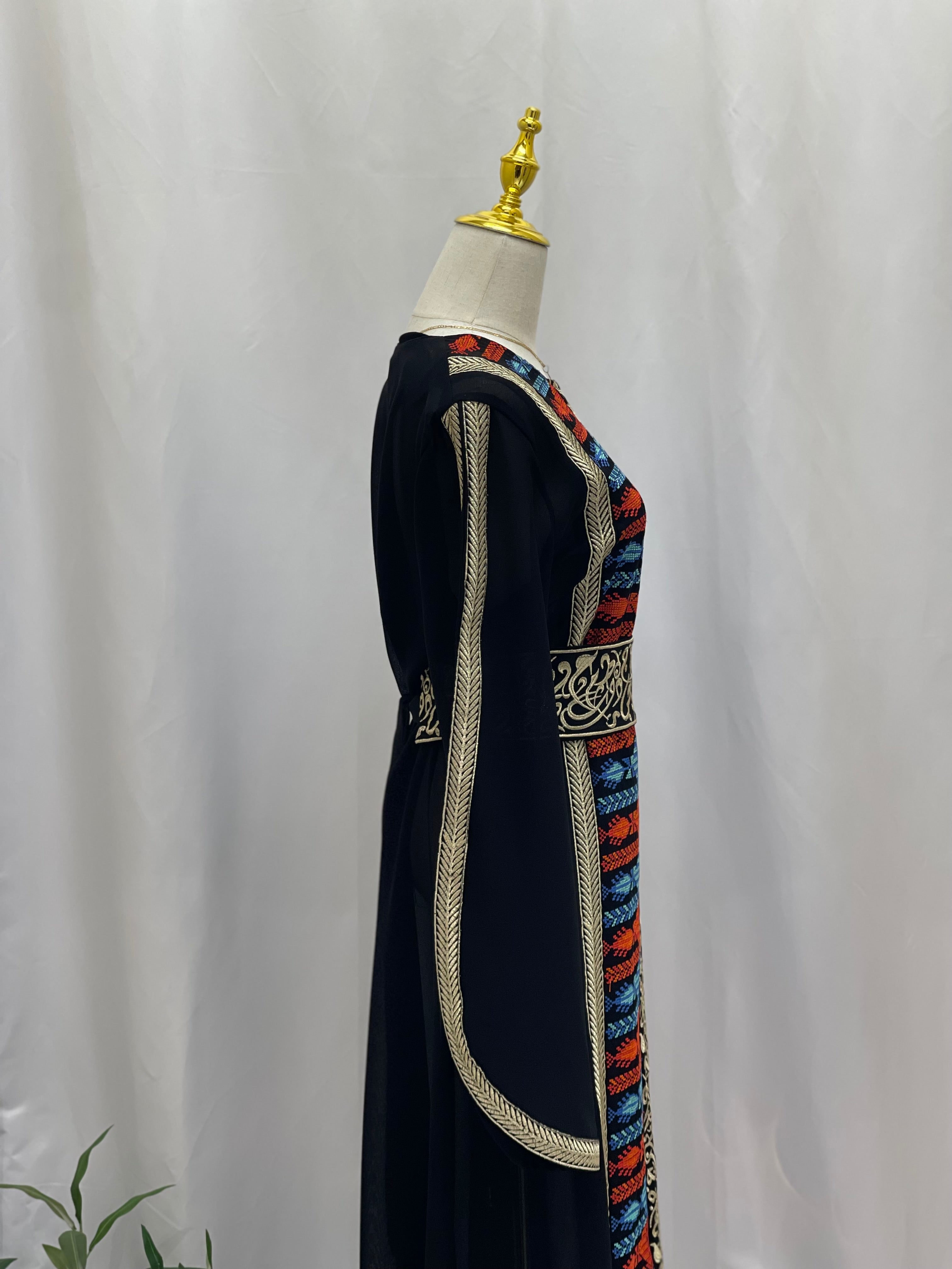 Embroidered Chiffon Abaya with Belt and Under Dress