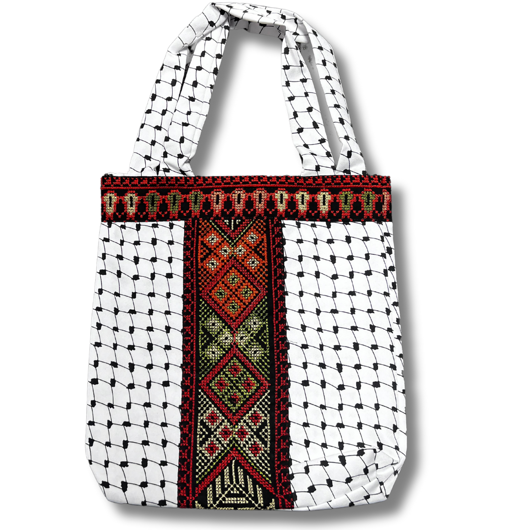 High-Quality Handmade Tatreez Tote Bags with Kufiyah Design: Durable and Spacious