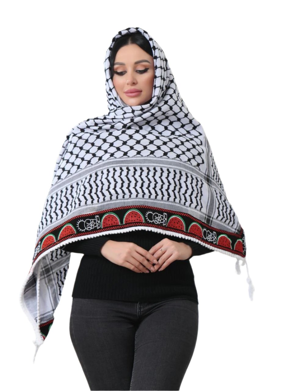 Hanzala & Watermelon Embroidered Kuffiyeh: Elegance and Cultural Charm