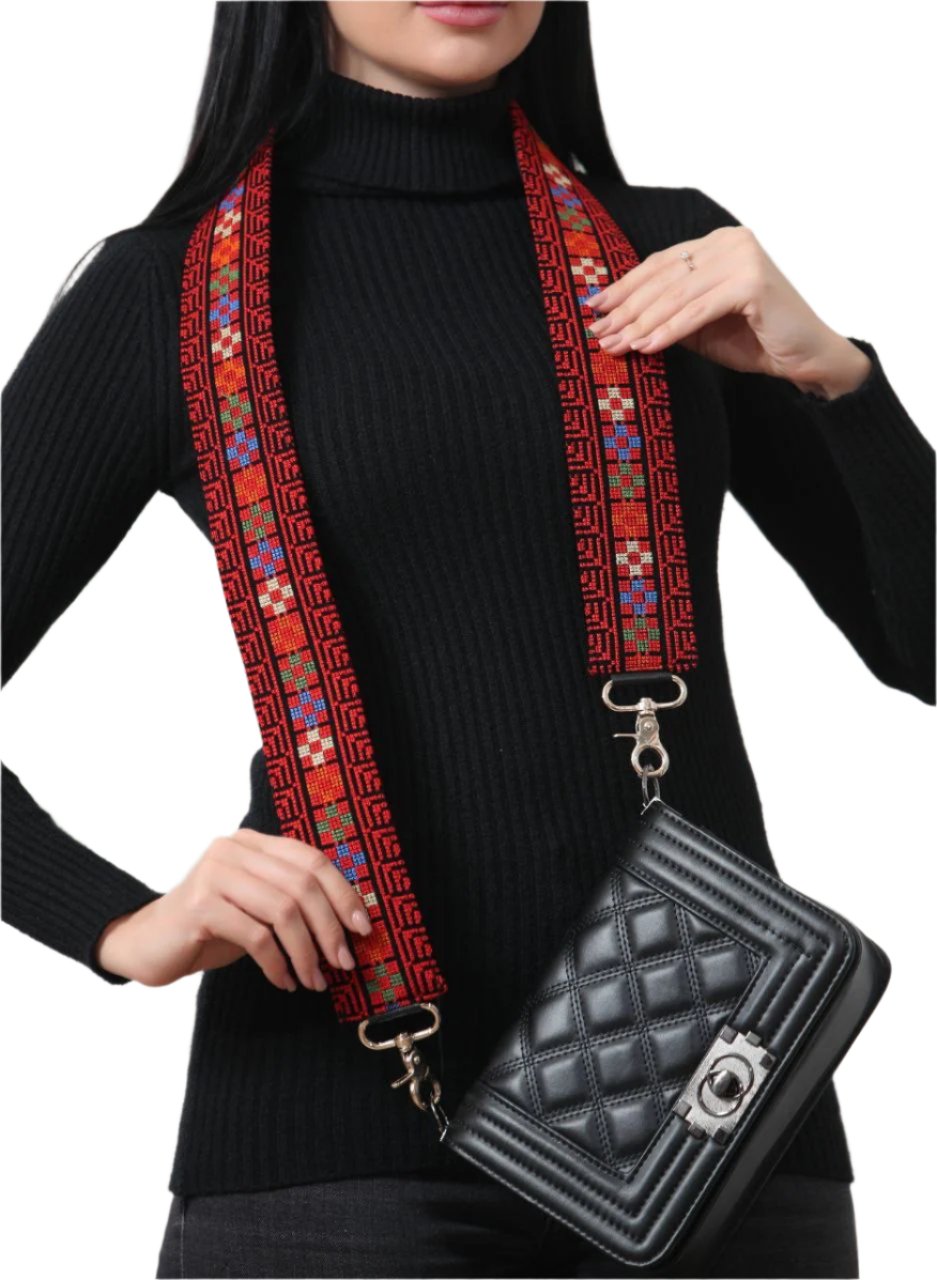 Cultural Elegance Bundle: Heritage Embroidered Purse Strap & Kuffiyeh Tote Bag