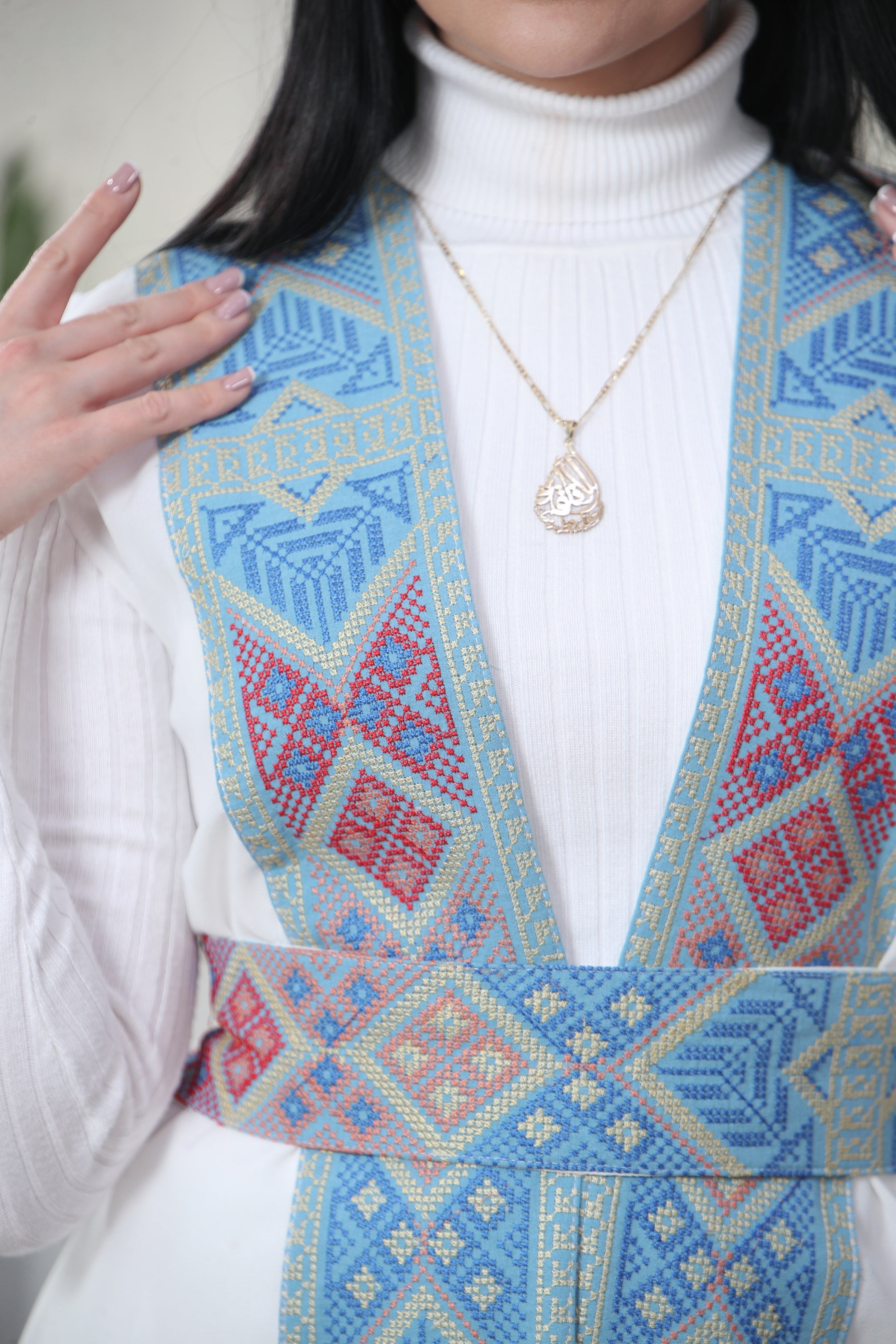 Embroidered Chiffon Vest With Tassels