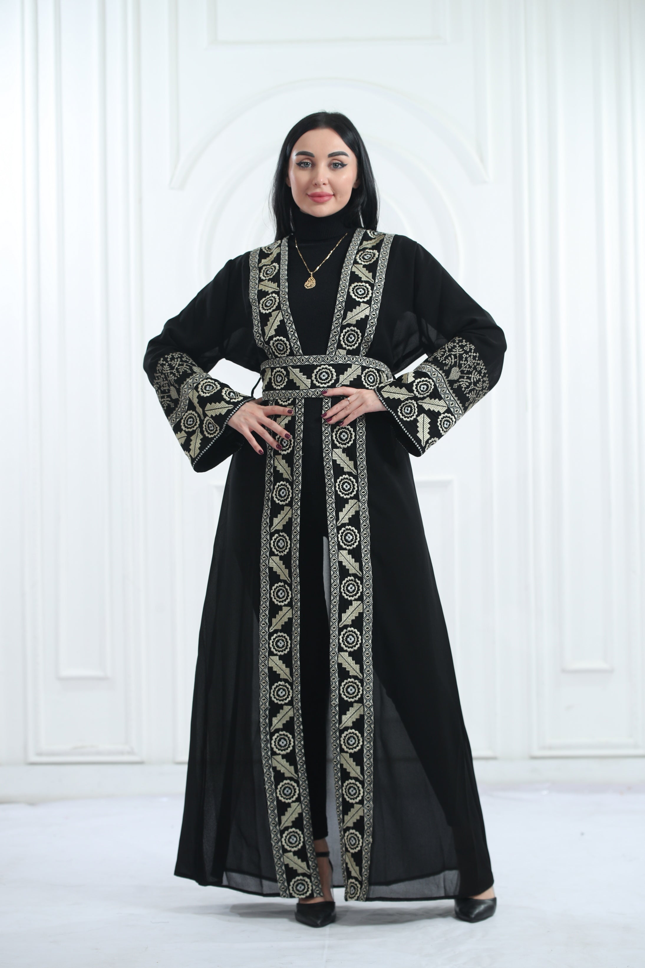 A Bisht Mad Of Chiffon Fabric Embroidered With Luxurious Reed  Golden Threads