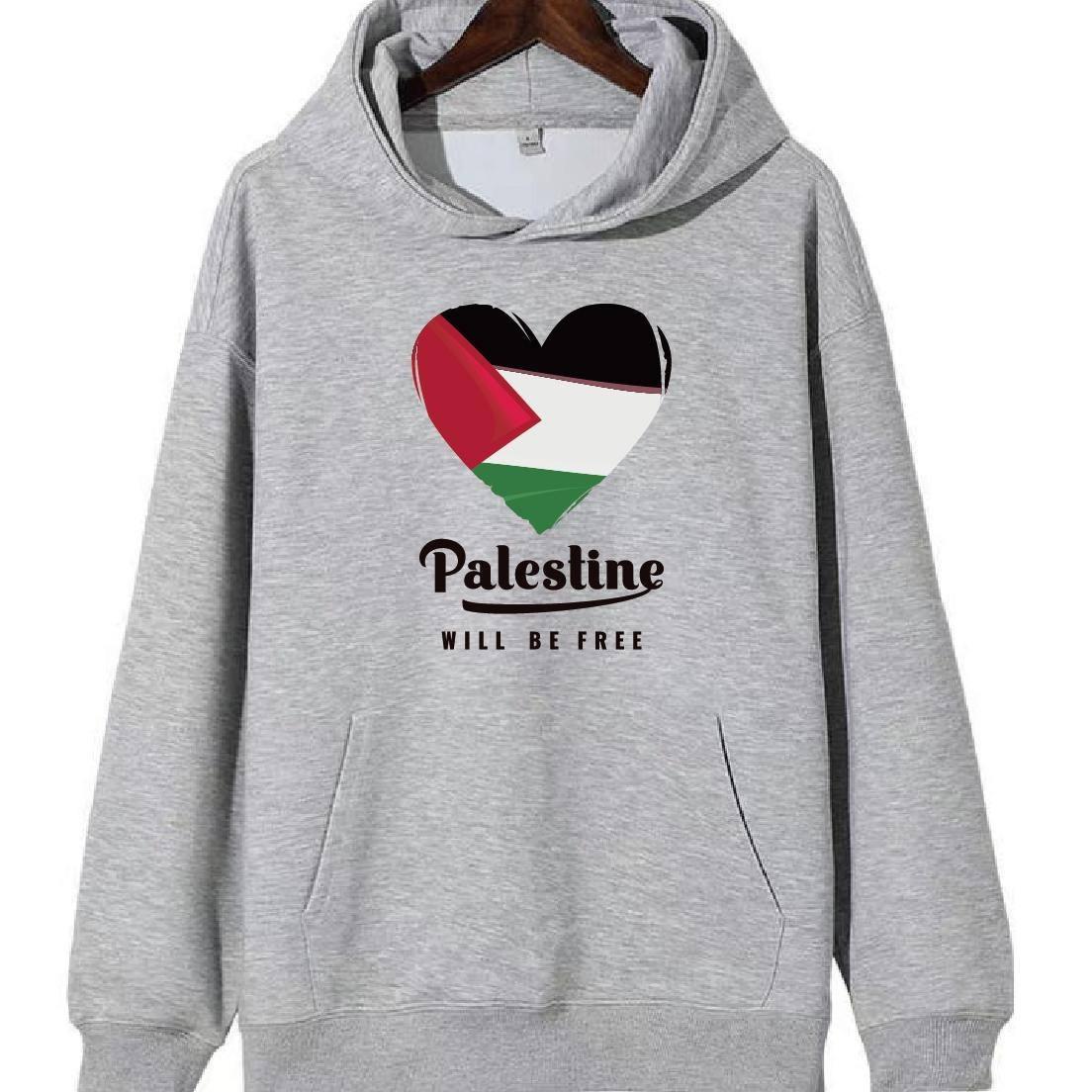 High-Quality "Palestine Will Be Free" Heart Design Hoodie: 100% Cotton