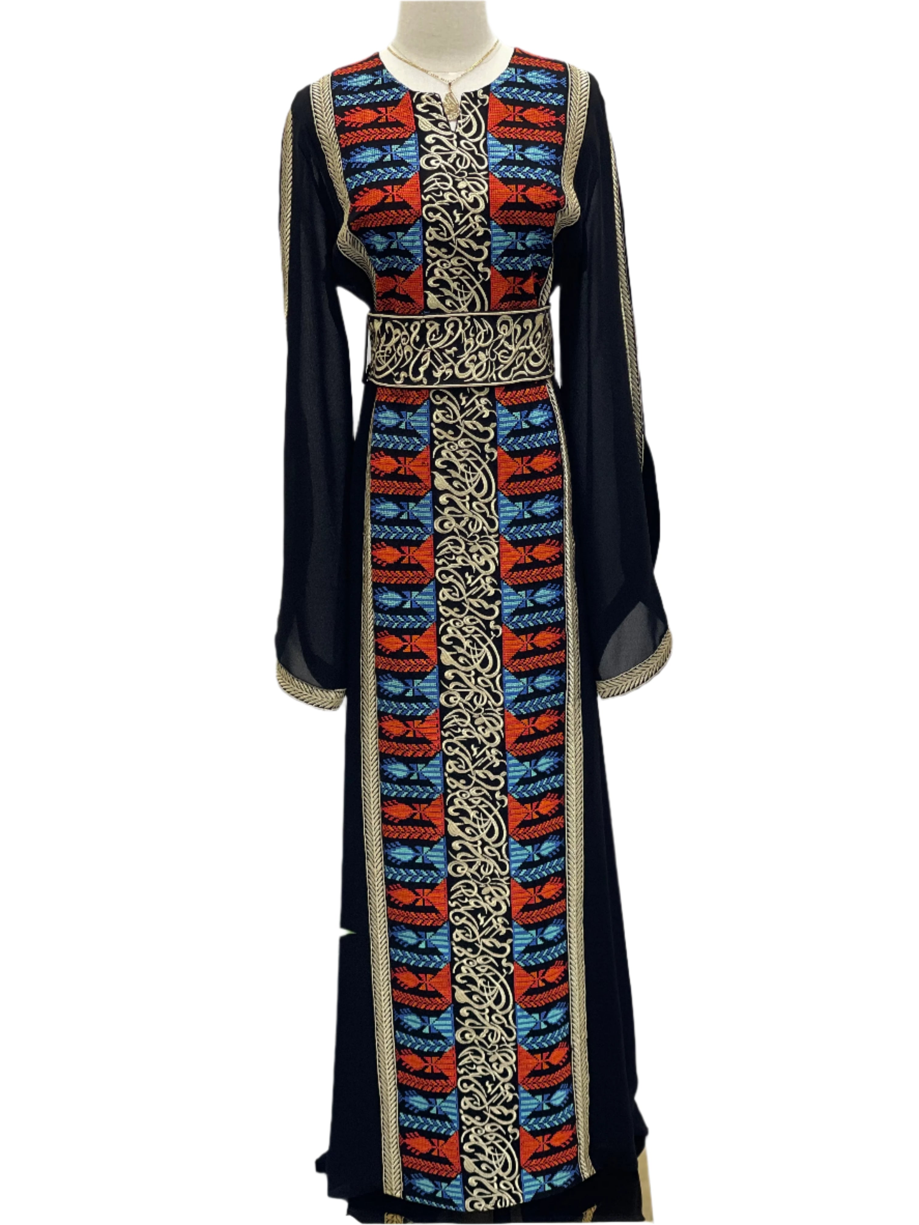 Embroidered Chiffon Abaya with Belt and Under Dress