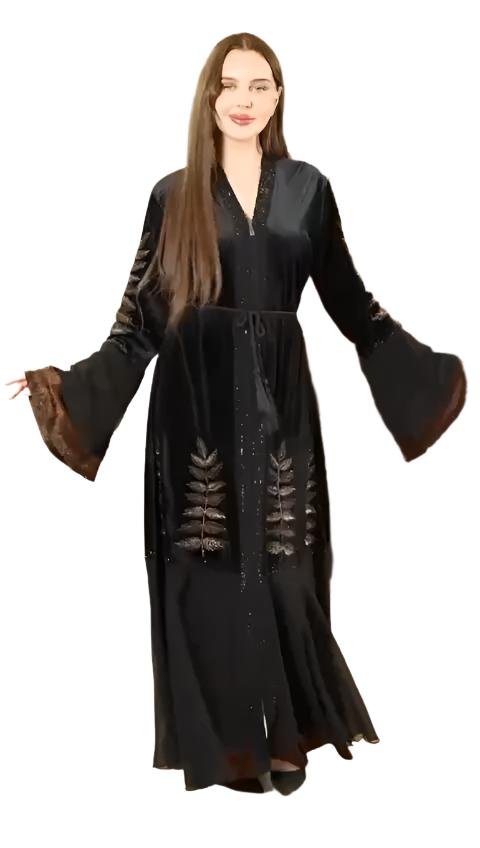 Velvet Fancy Abaya - Women's Elegant and Sophisticated Formal Wear