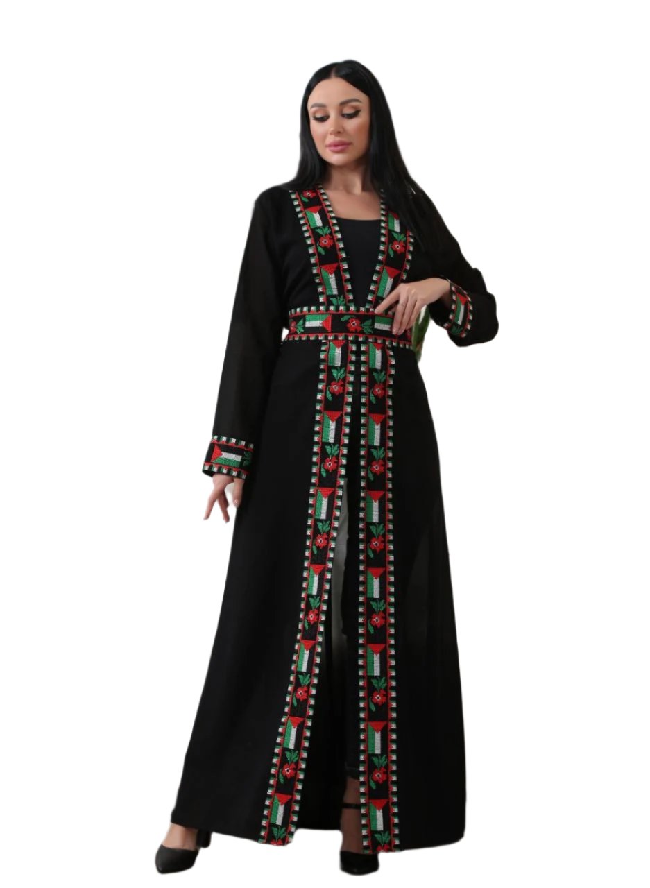 Chiffon Cardigan with Embroidered Palestinian Flag – Cultural Statement Piece