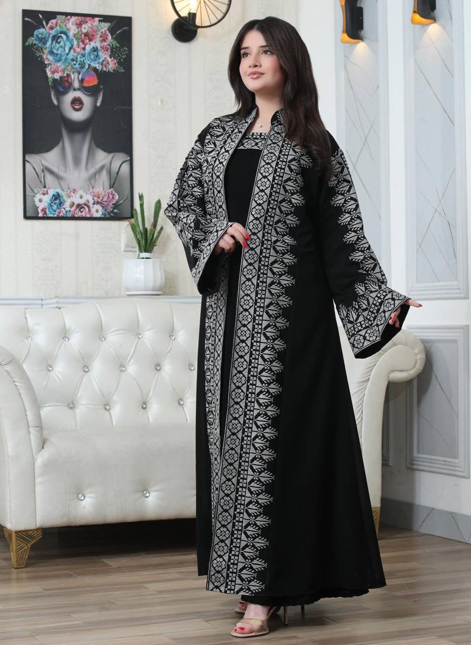 Luxurious Sanabel Kaftan Set - Gold & Silver Reed Silk Elegance