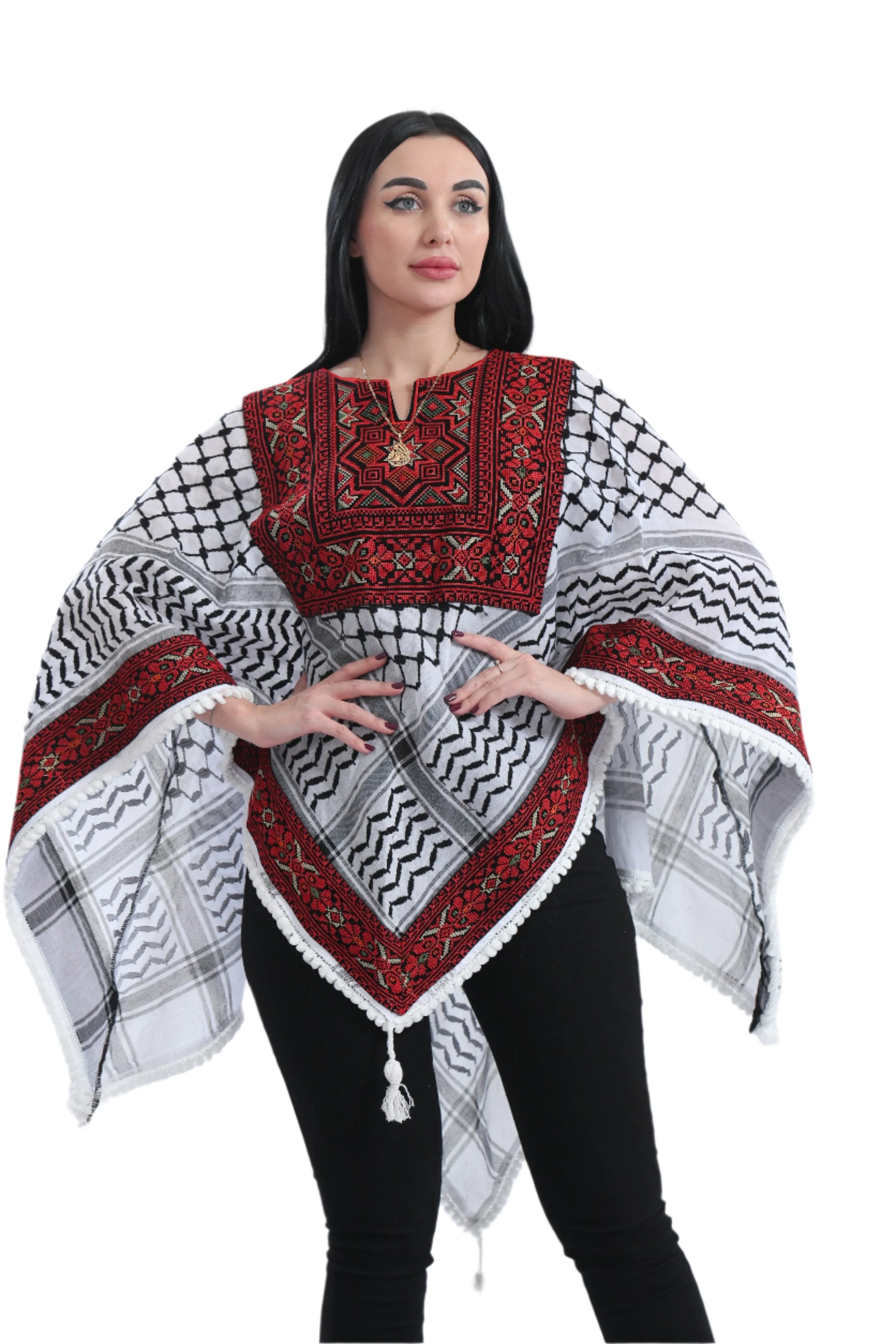 Heritage Embroidered Original Kuffiyeh Poncho - Women's Cultural Fashion