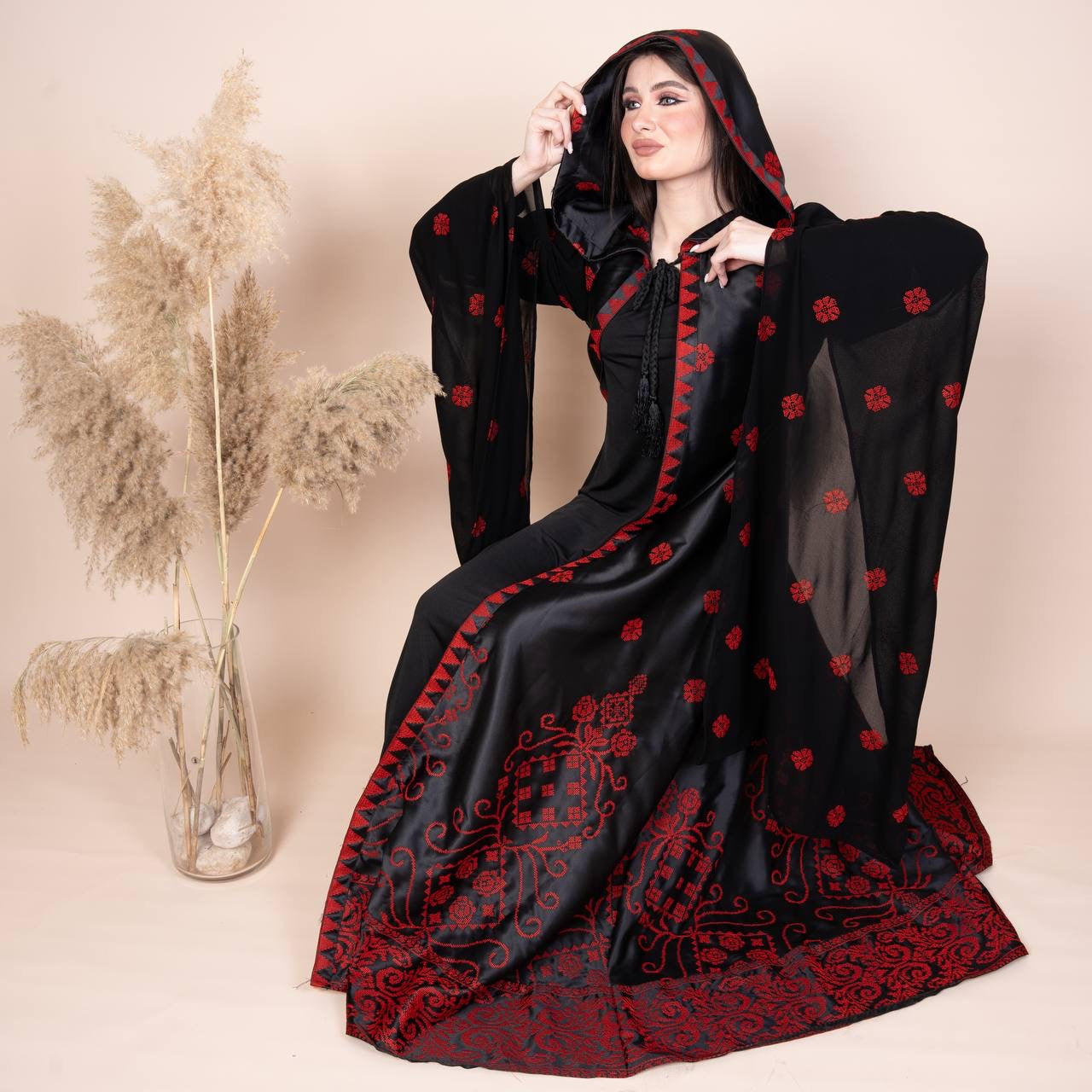 Long Embroidered Satin Cape