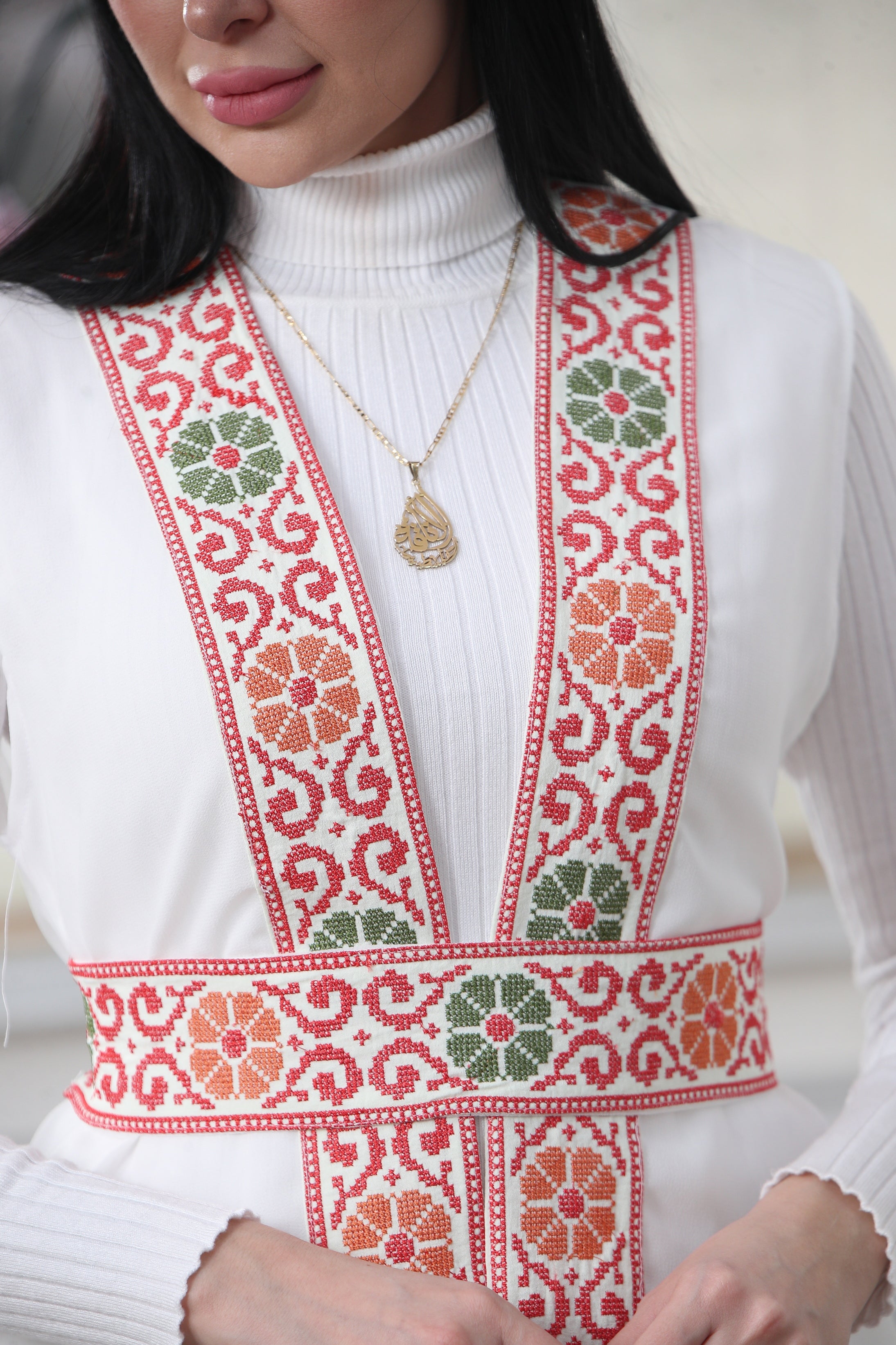 White Chiffon Vest  Colorful Embroidered