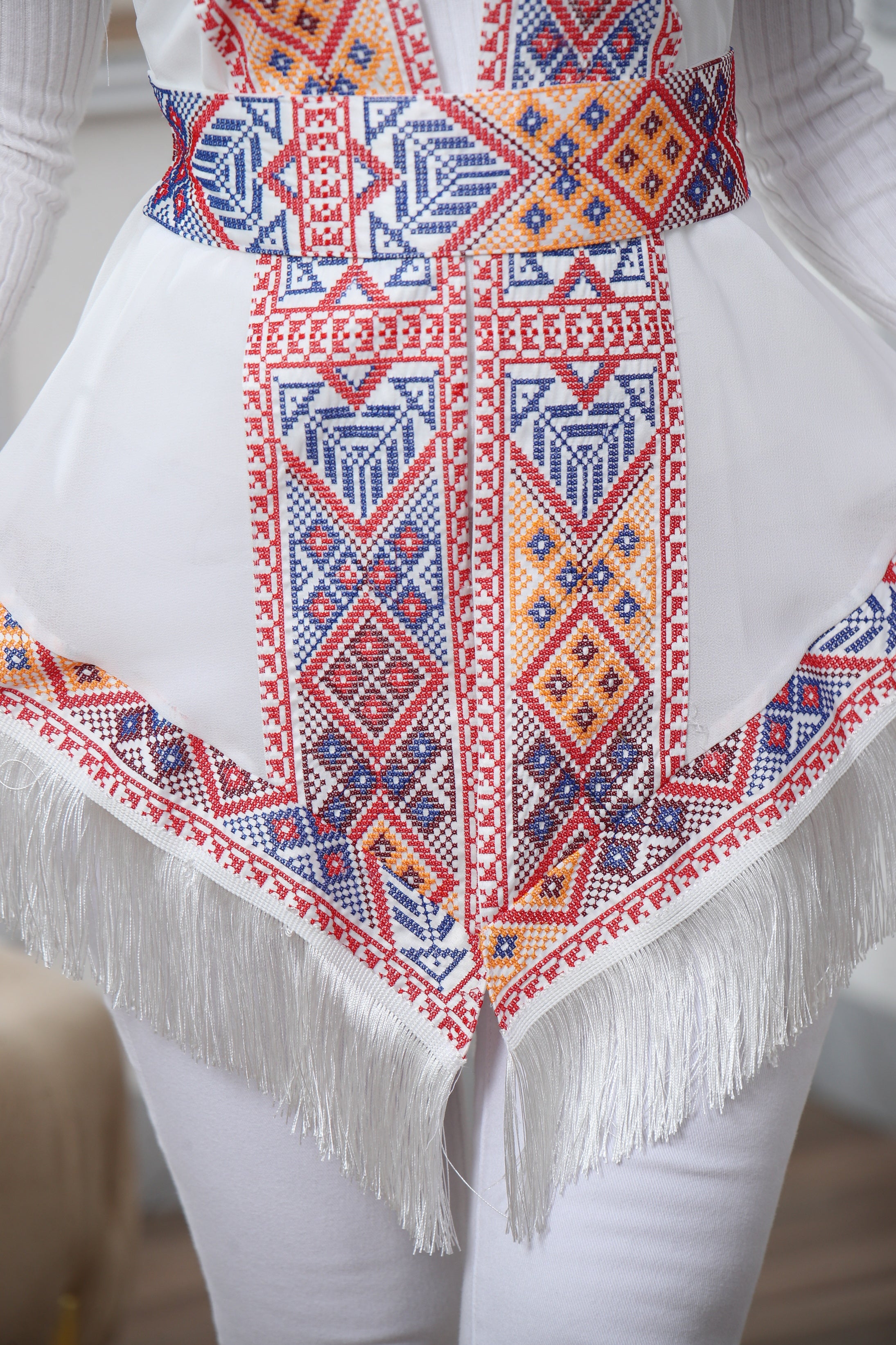 Embroidered Chiffon Vest With Tassels