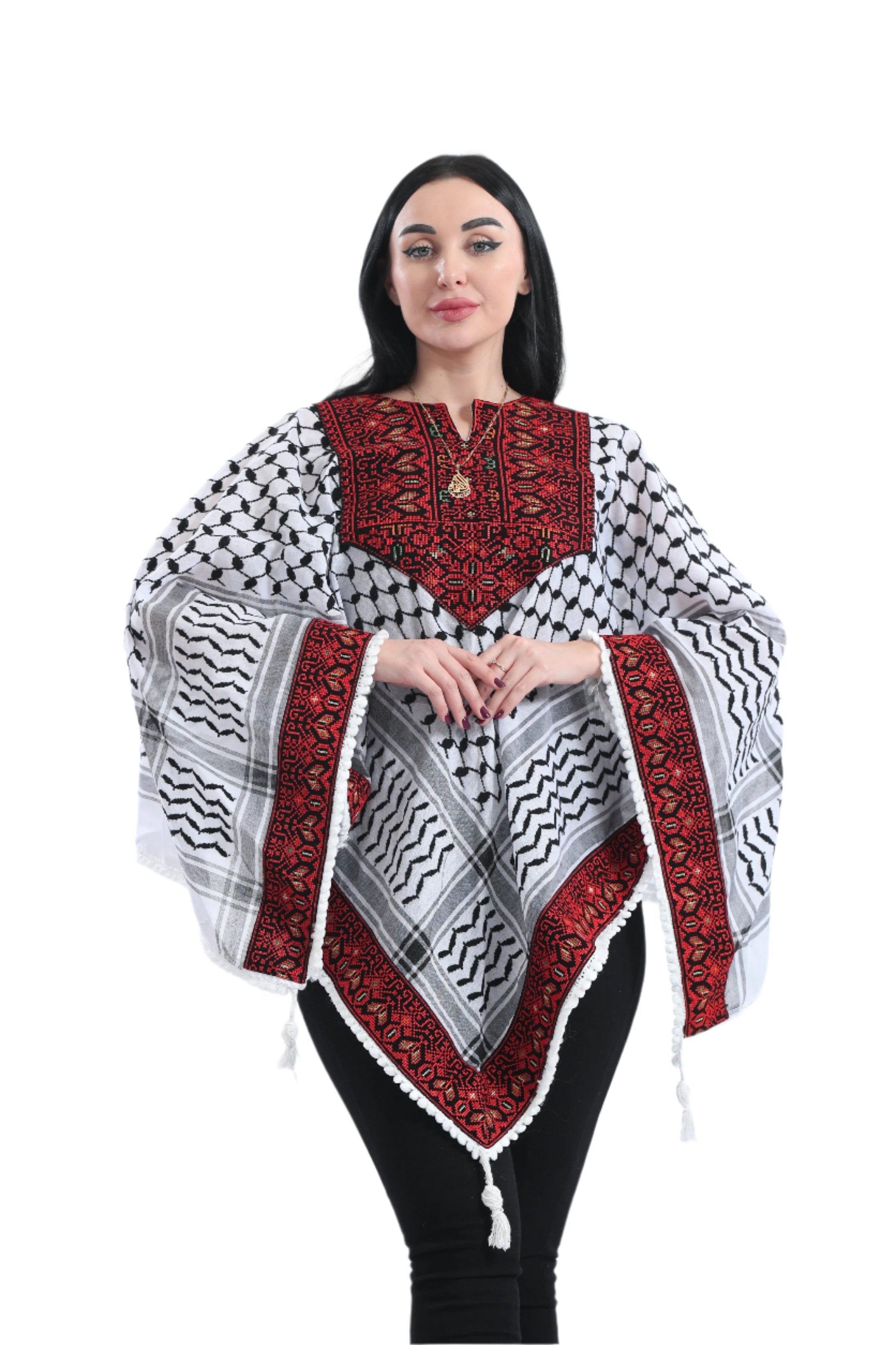 Embroidered Original Kuffiyeh Poncho - Women's Cultural Heritage Fashion