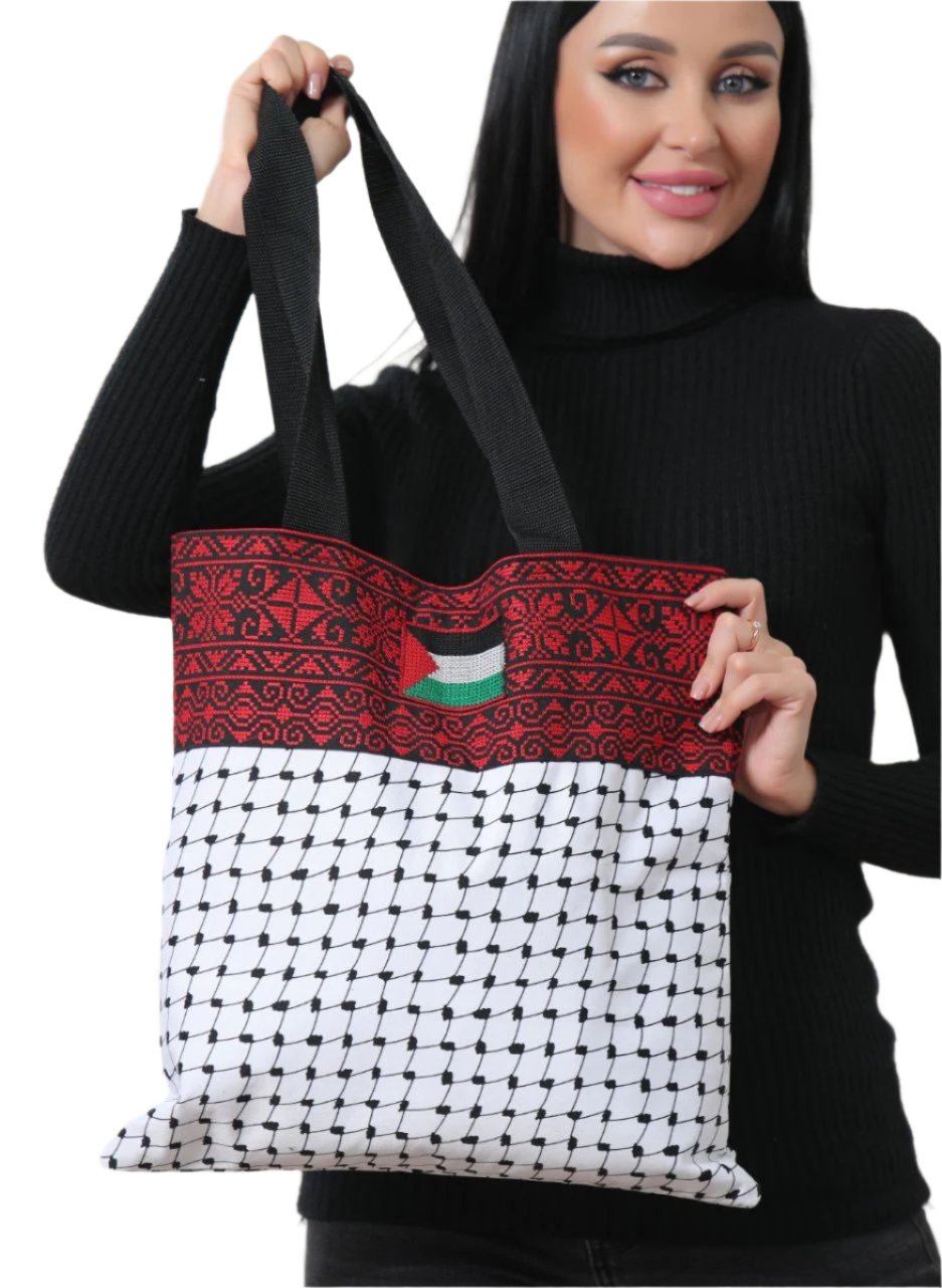 Cultural Elegance Bundle: Heritage Embroidered Purse Strap & Kuffiyeh Tote Bag