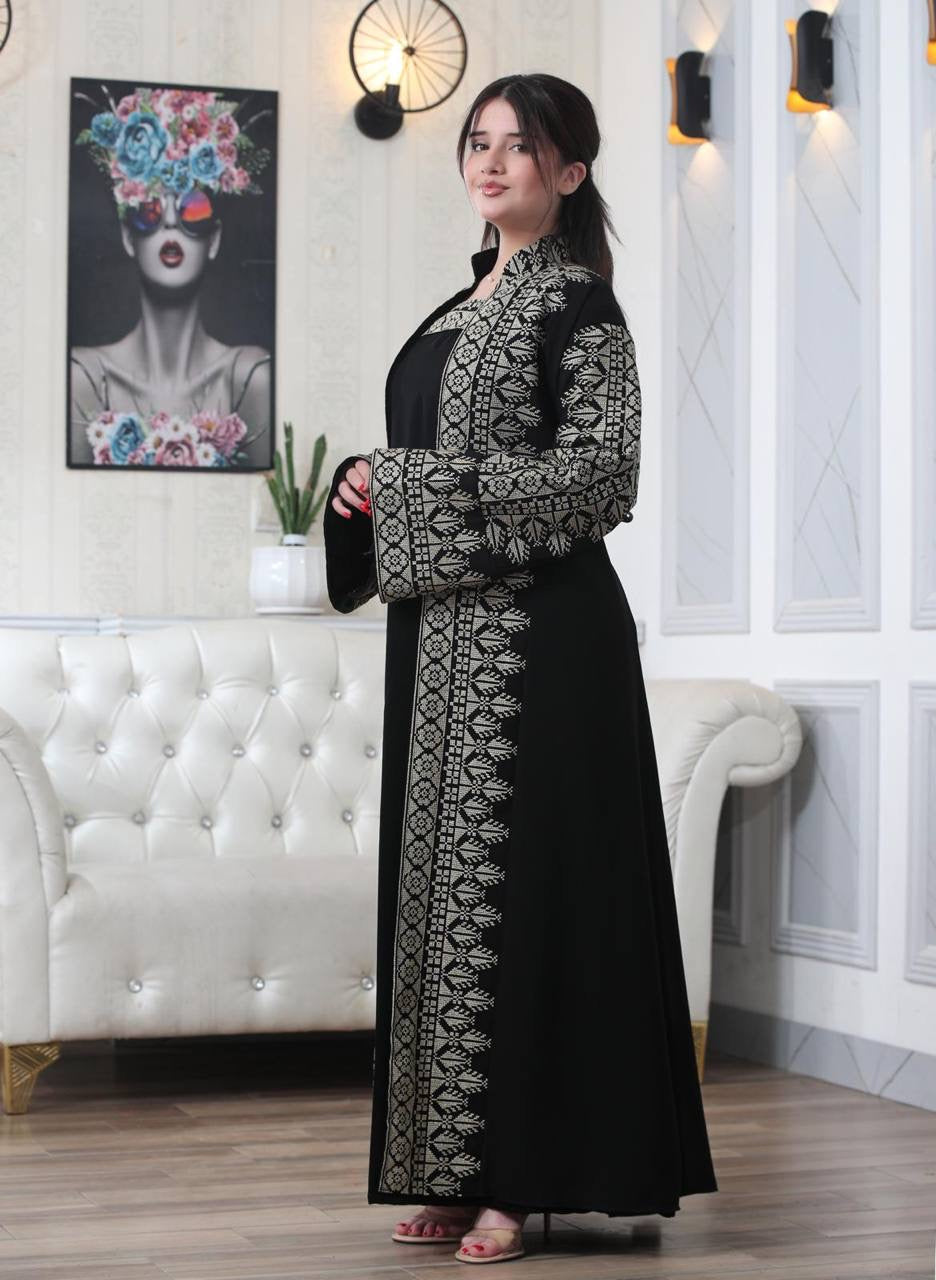 Luxurious Sanabel Kaftan Set - Gold & Silver Reed Silk Elegance