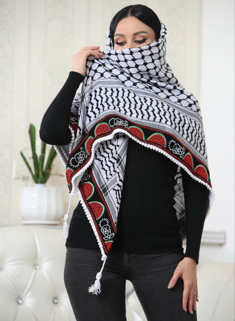 Hanzala & Watermelon Embroidered Kuffiyeh: Elegance and Cultural Charm