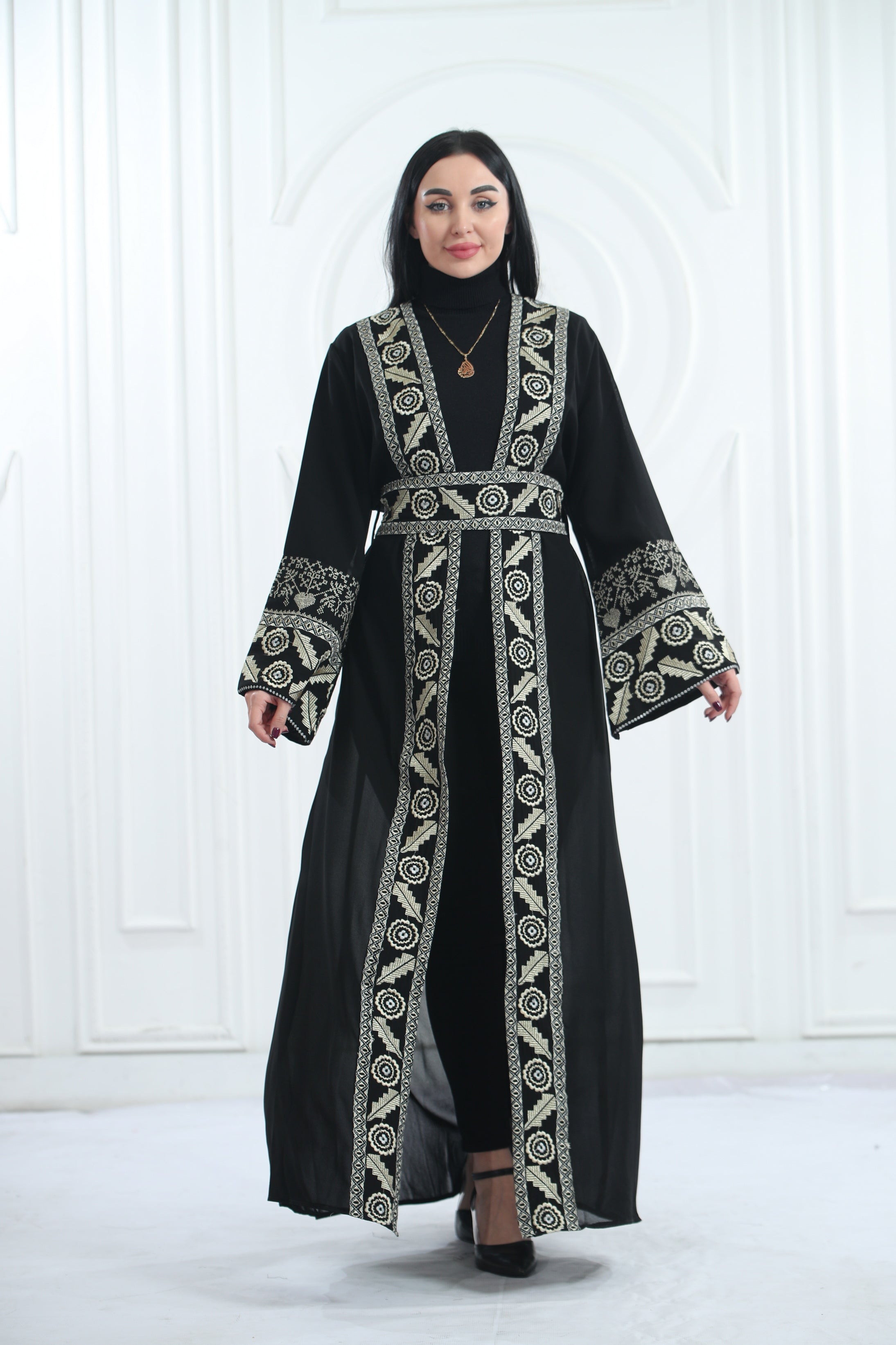 A Bisht Mad Of Chiffon Fabric Embroidered With Luxurious Reed  Golden Threads