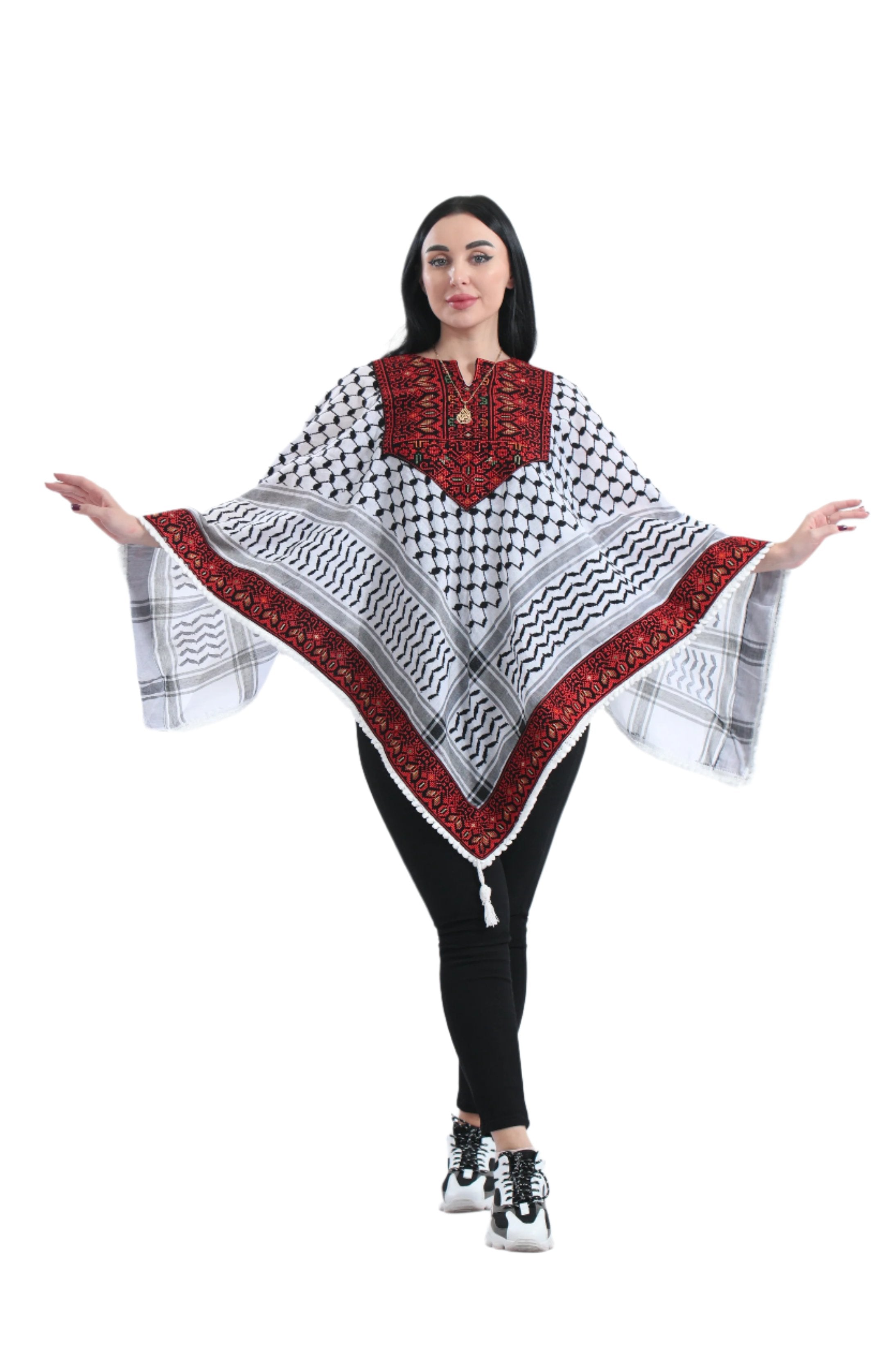 Embroidered Original Kuffiyeh Poncho - Women's Cultural Heritage Fashion