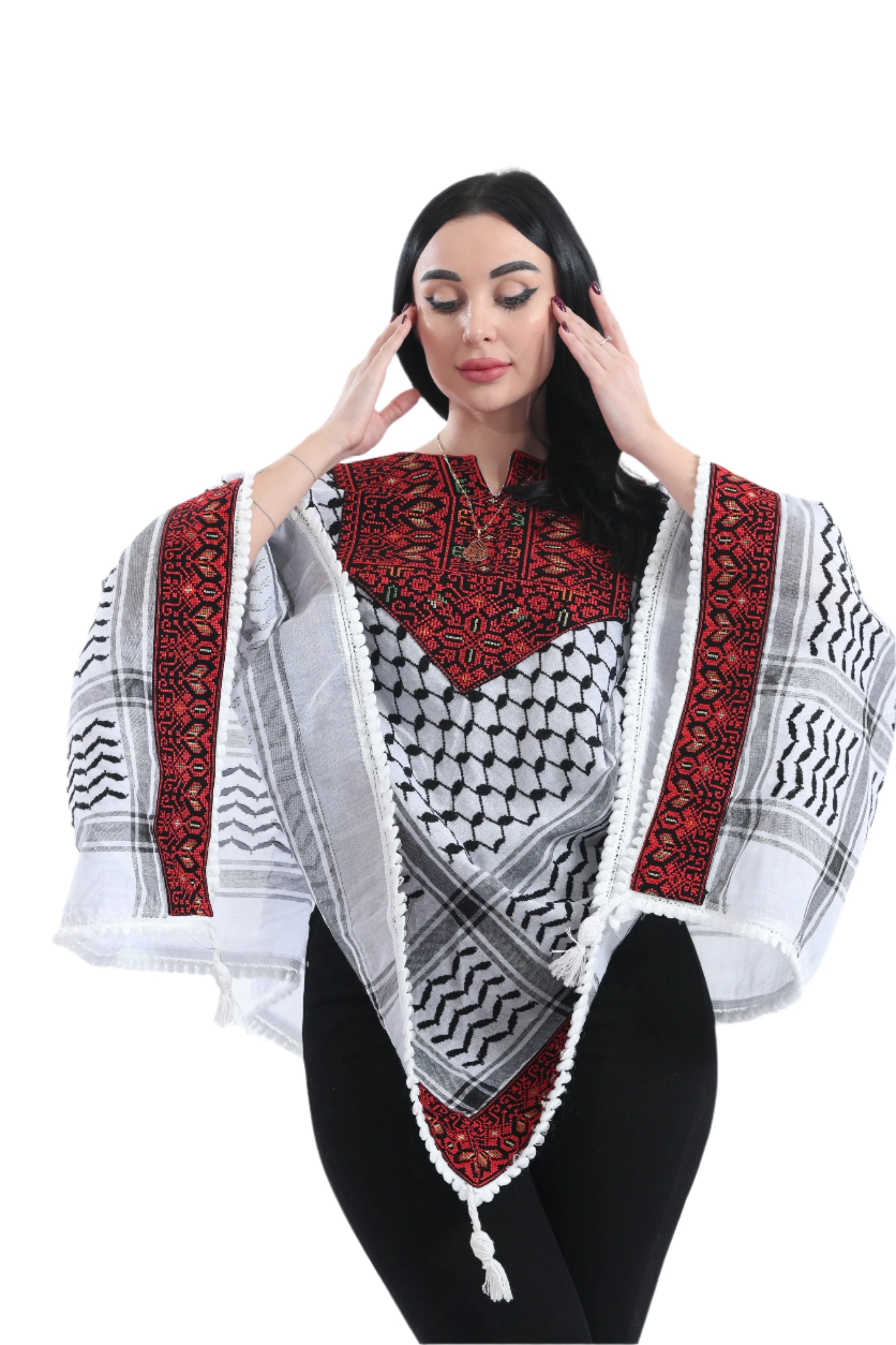 Embroidered Original Kuffiyeh Poncho - Women's Cultural Heritage Fashion