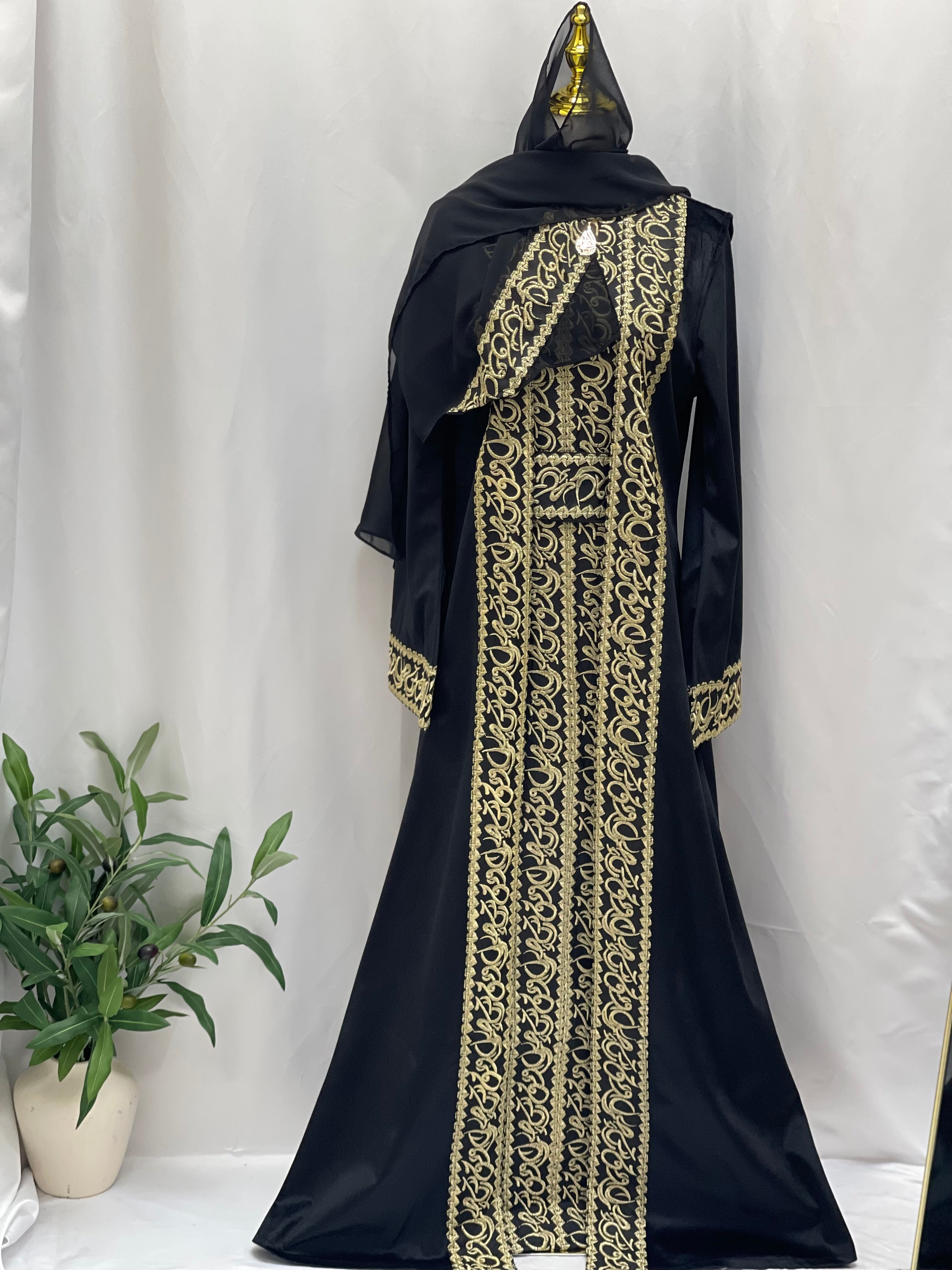 Velvet 3pcs Set Arabic Letters Abaya - Luxurious & Elegant Ensemble