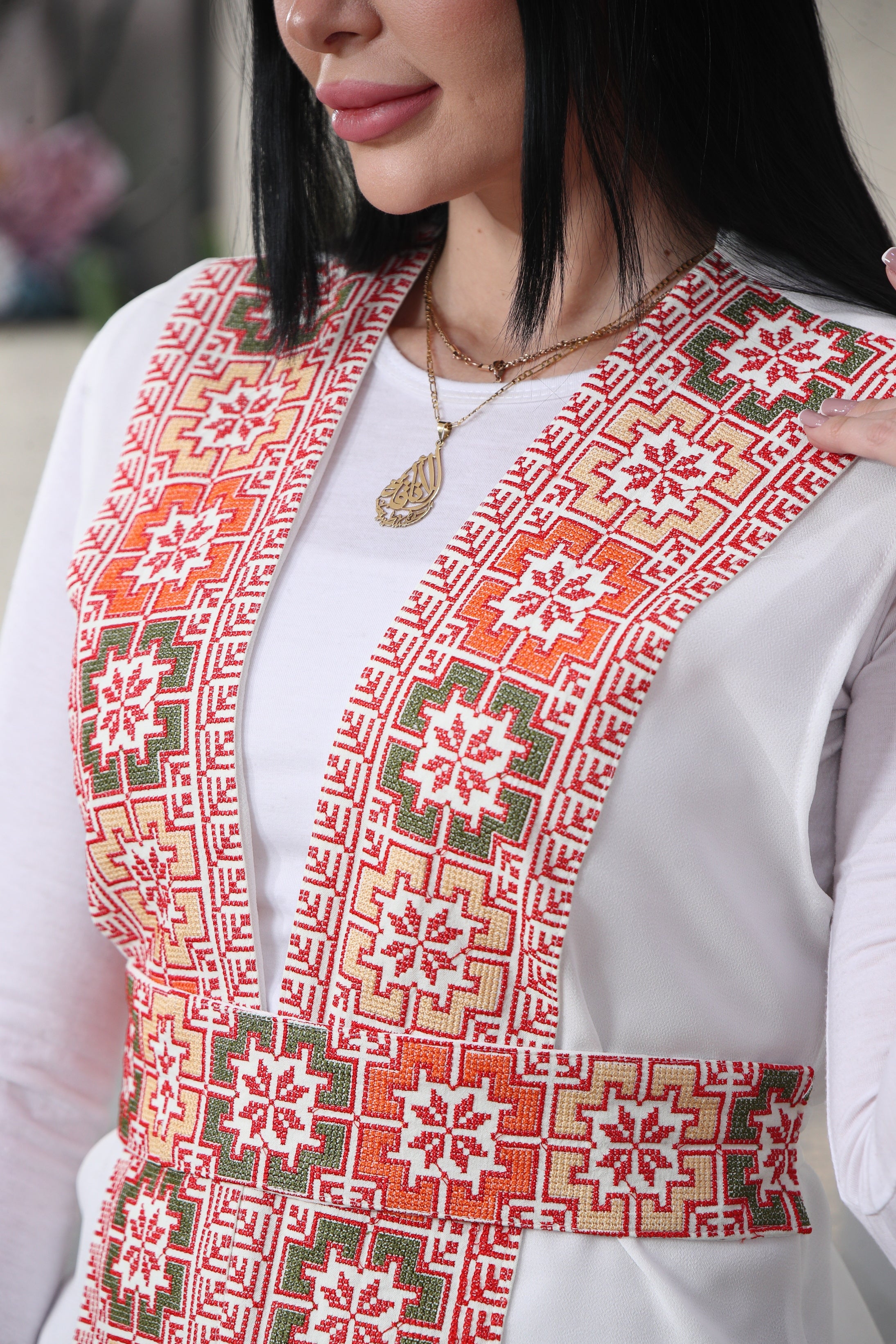 White Chiffon Vest  Colorful Embroidered